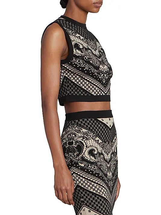 Balmain o1s1wg110825 Paisley & Monogram Sleeveless Crop Top in Black Size S / US 4 / IT 40 - 3 Thumbnail