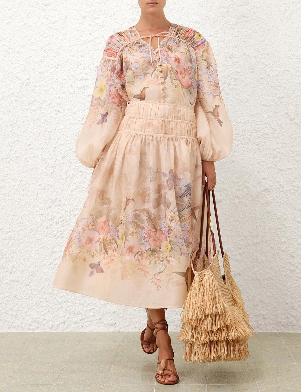 Zimmermann oc11z0226 Illuminate Drawn Midi Skirt In Multicolor Size 27" / US 4 / IT 40 - 2 Thumbnail