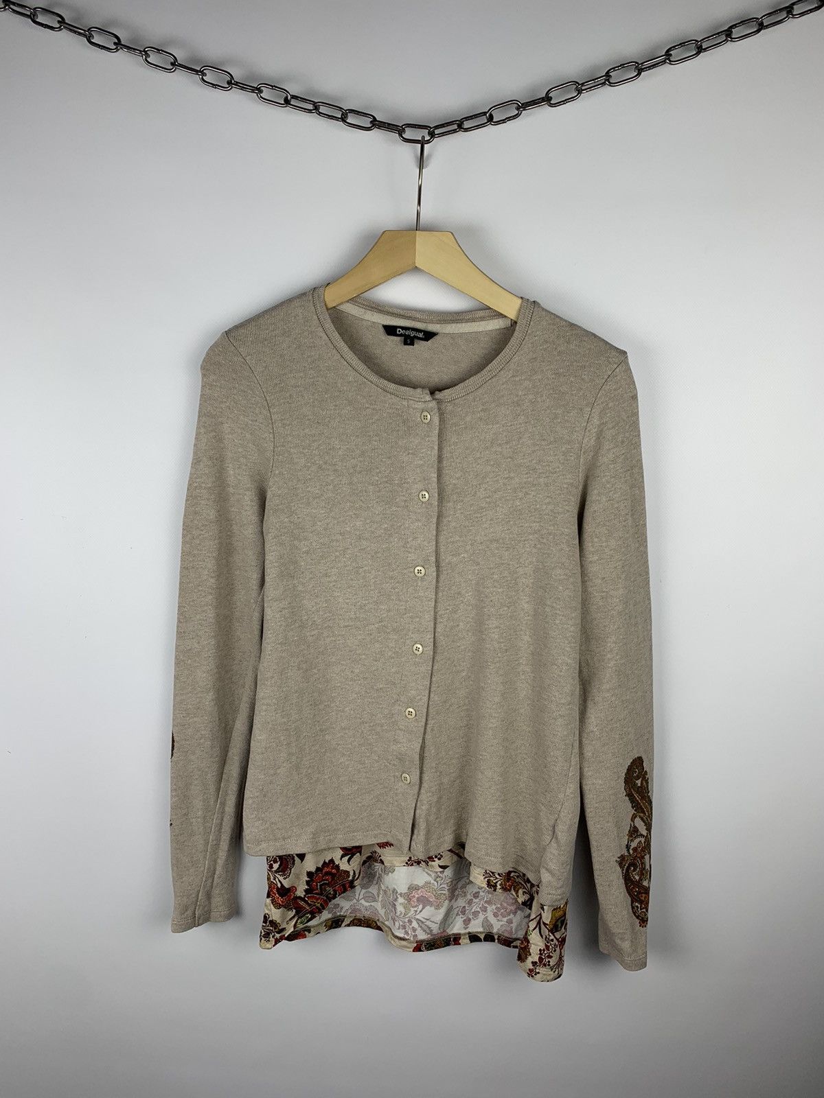 Desigual Desigual Flower Cardigan Lagenlook Button Up Sweater Beige Size S / US 4 / IT 40 - 1 Thumbnail
