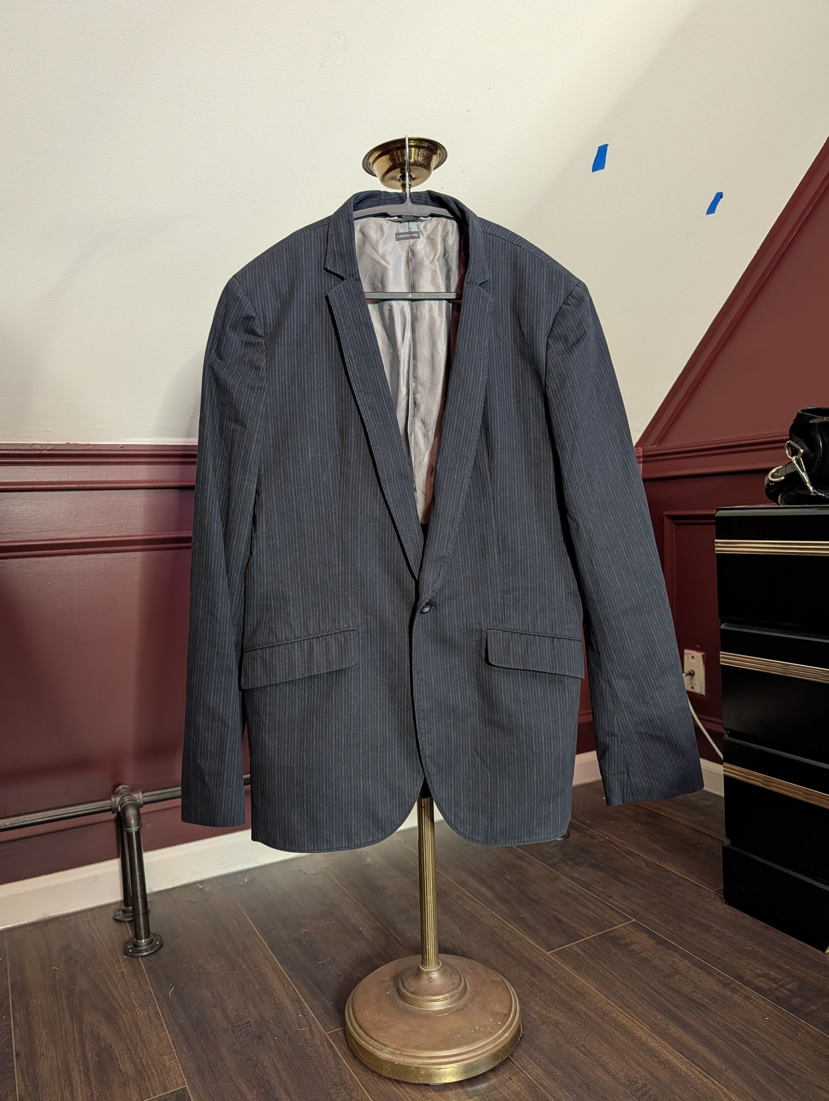 Armani Exchange Brushed cotton shawl lapel surgeons cuff pinstriped jacket Size 40L - 1 Thumbnail
