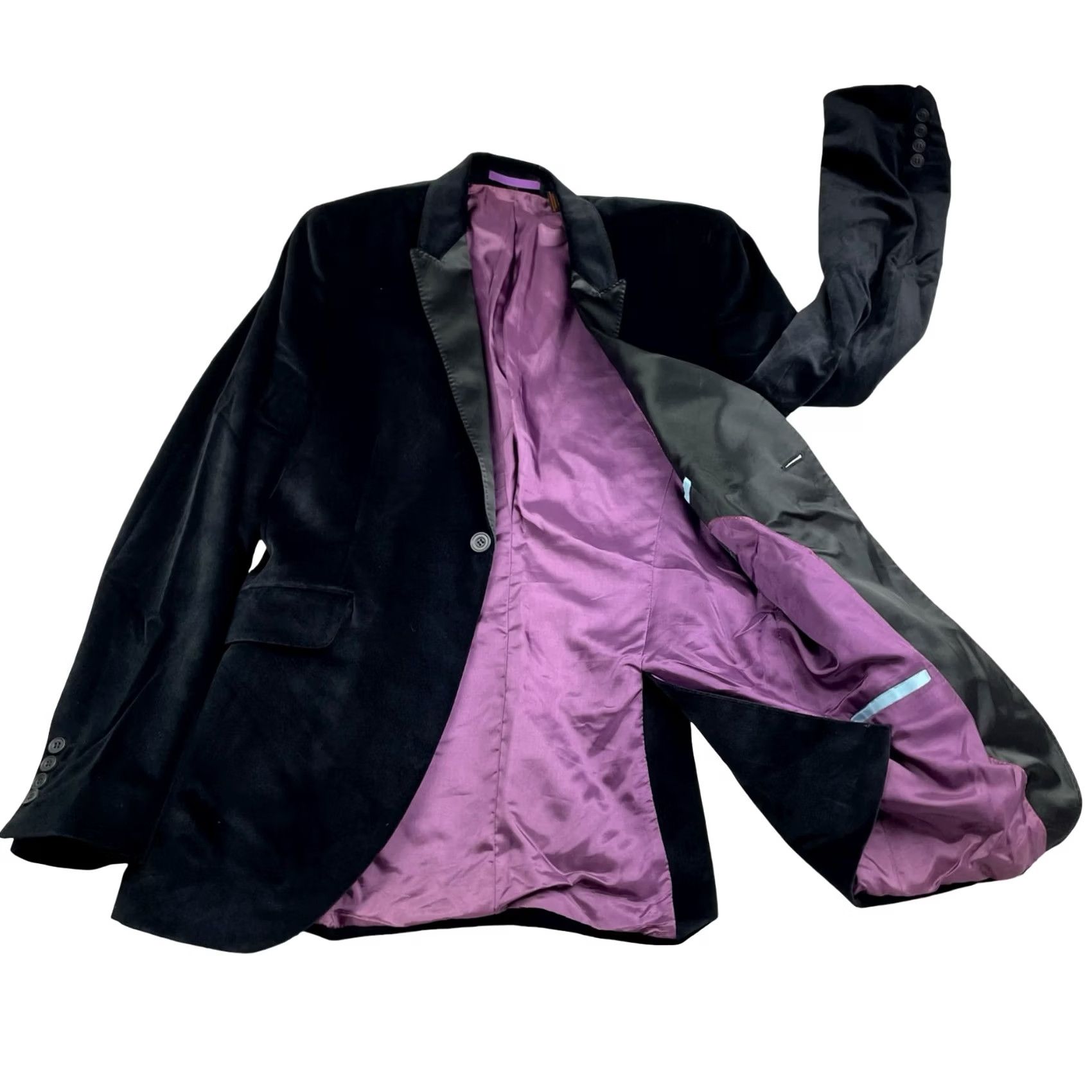 Ben Sherman Ben Sherman Men’s Velvet/Velour Tuxedo Jacket Black • Medium Jacket Blazer Notch Lapel Satin Lapel 1-Button Adult Mens Formal Vintage No Size 40R - 3 Thumbnail