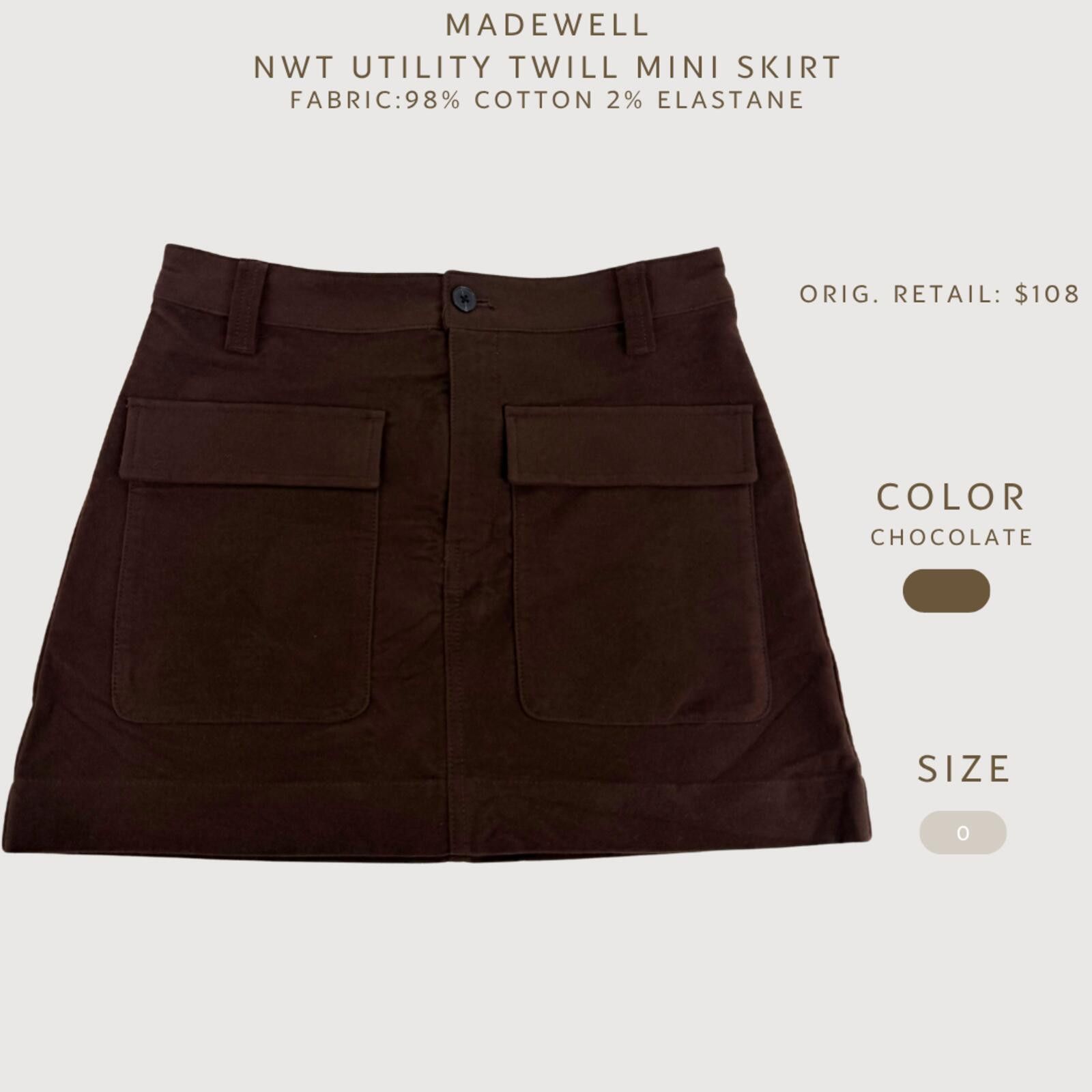 Madewell Madewell NWT Utility Twill Mini Skirt Chocolate 0 Size 25" / US 0 / IT 36 - 2 Thumbnail
