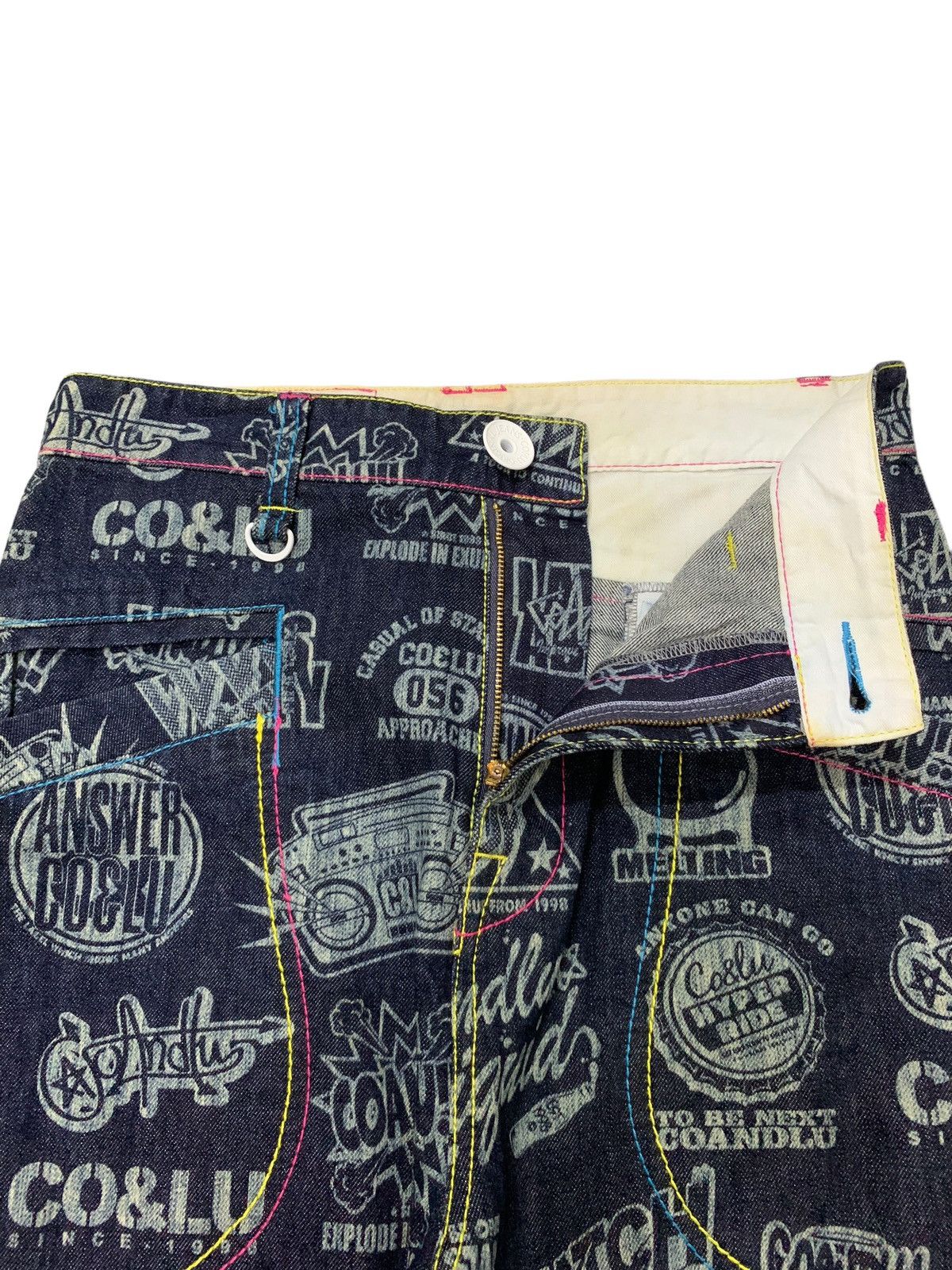 Hysteric Glamour × Japanese Brand Co & Lu Japan Drop Crotch All Over Printed Men Denim Pants Size US 29 - 16 Thumbnail