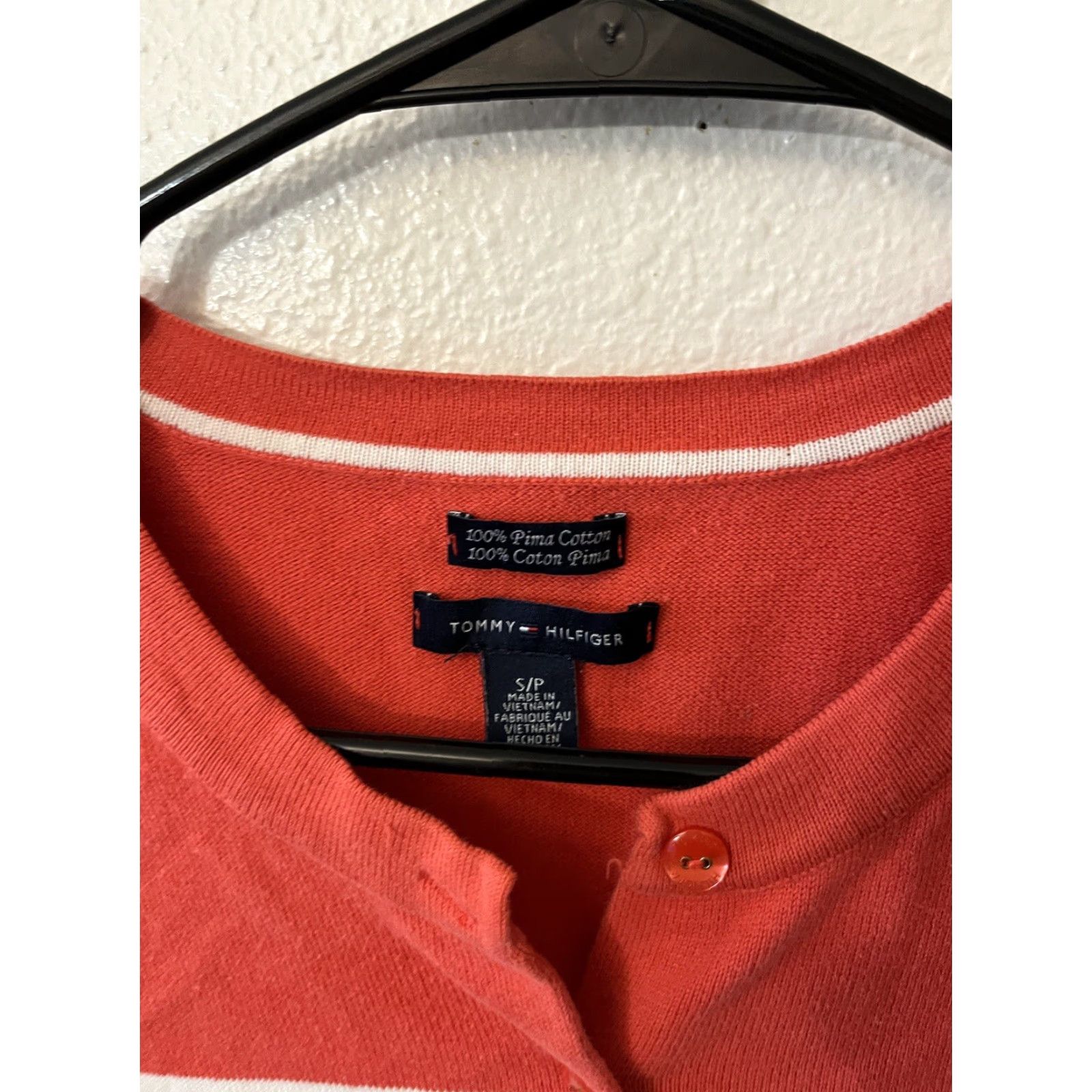 Tommy Hilfiger TOMMY HILFIGER 100% Pima Cotton Cardigan SWEATER Orange White Striped Small Wome Size S / US 4 / IT 40 - 2 Thumbnail