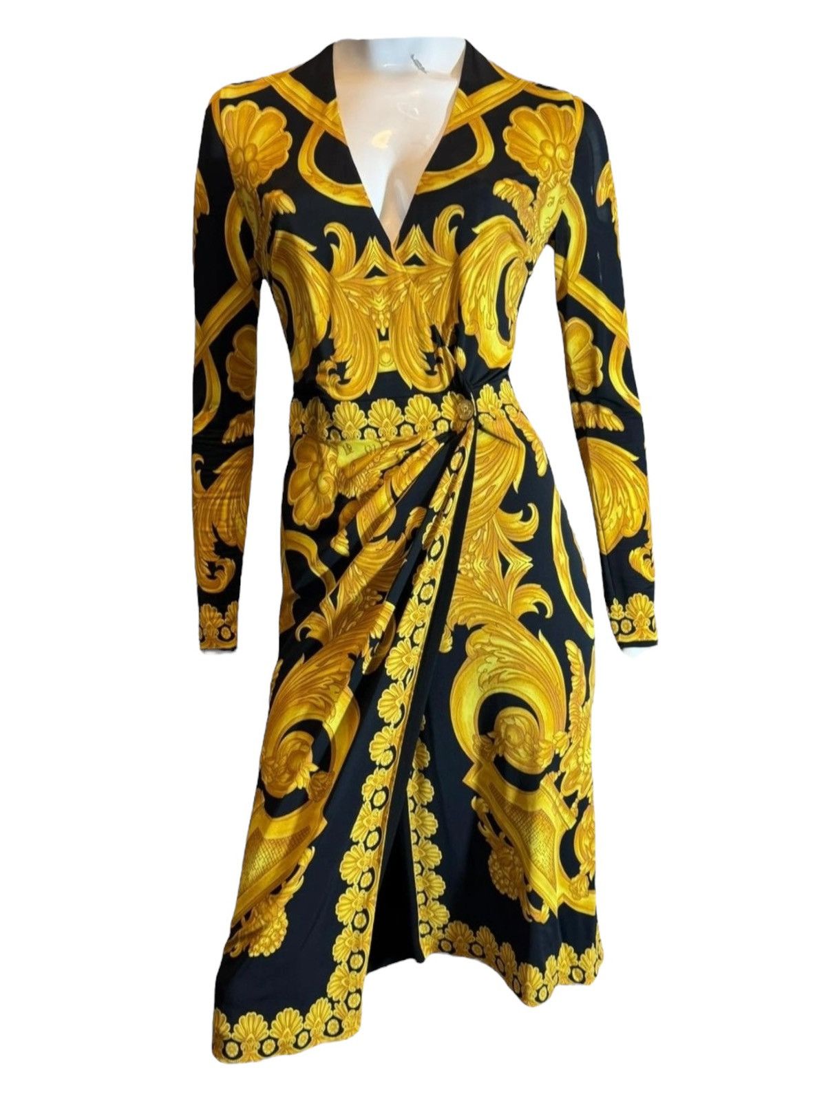Versace Baroque Jersey Dress w/ Draping Slit