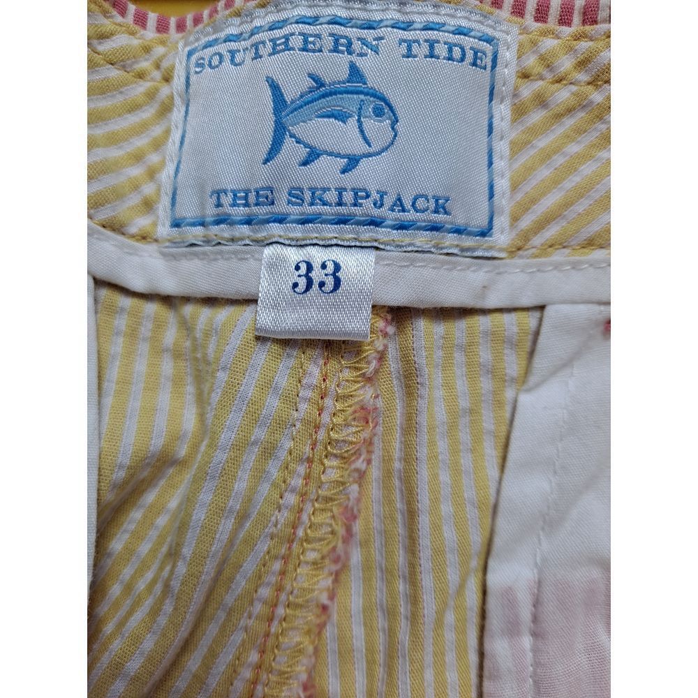 Southern Tide Southern Tide Skipjack Red Seersucker Striped Casual Summer Size US 33 - 3 Thumbnail