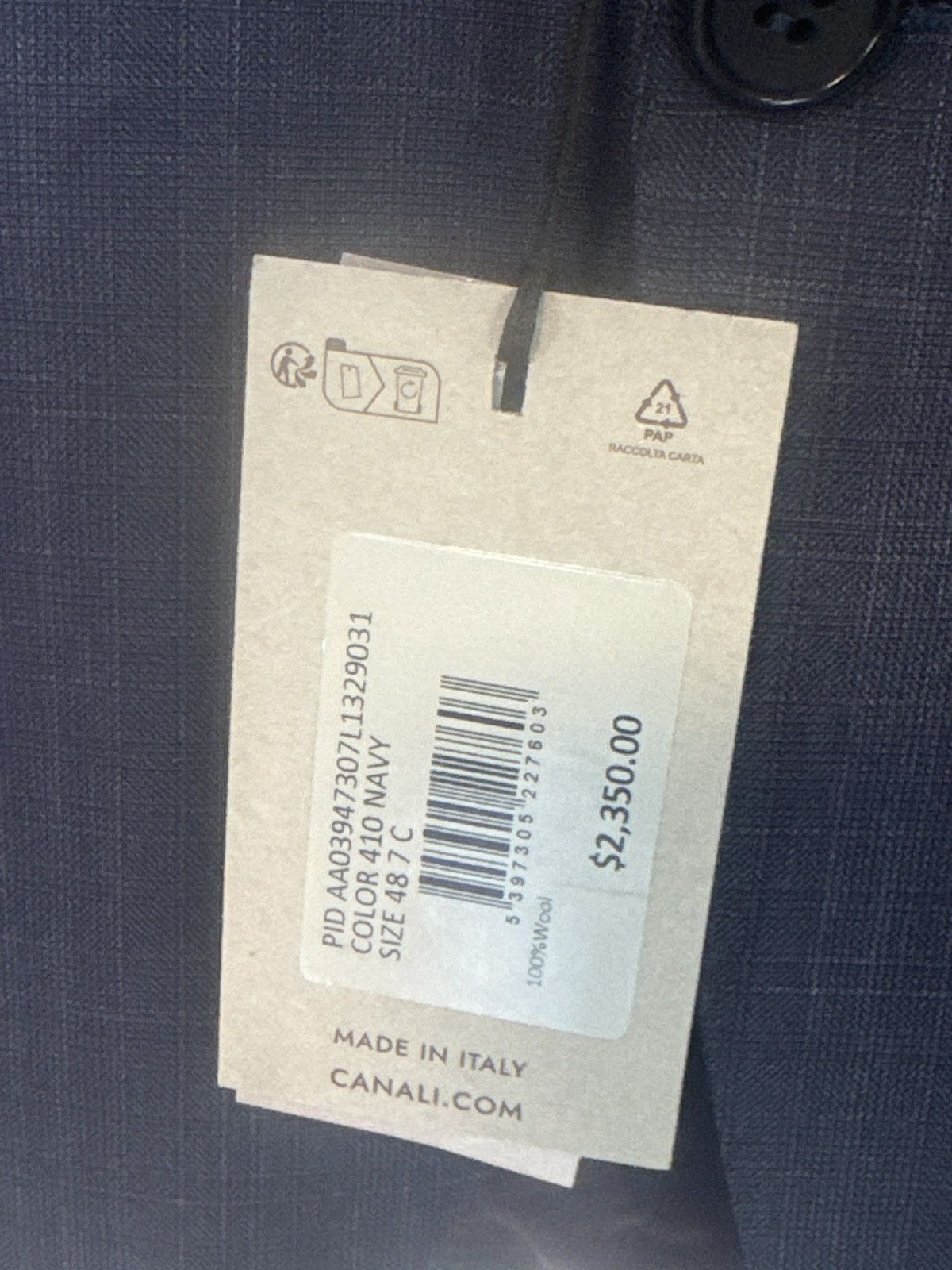 Canali Canali IT48 Made in Italy 100% Wool Navy Blazer NWT Size 38R - 2 Thumbnail