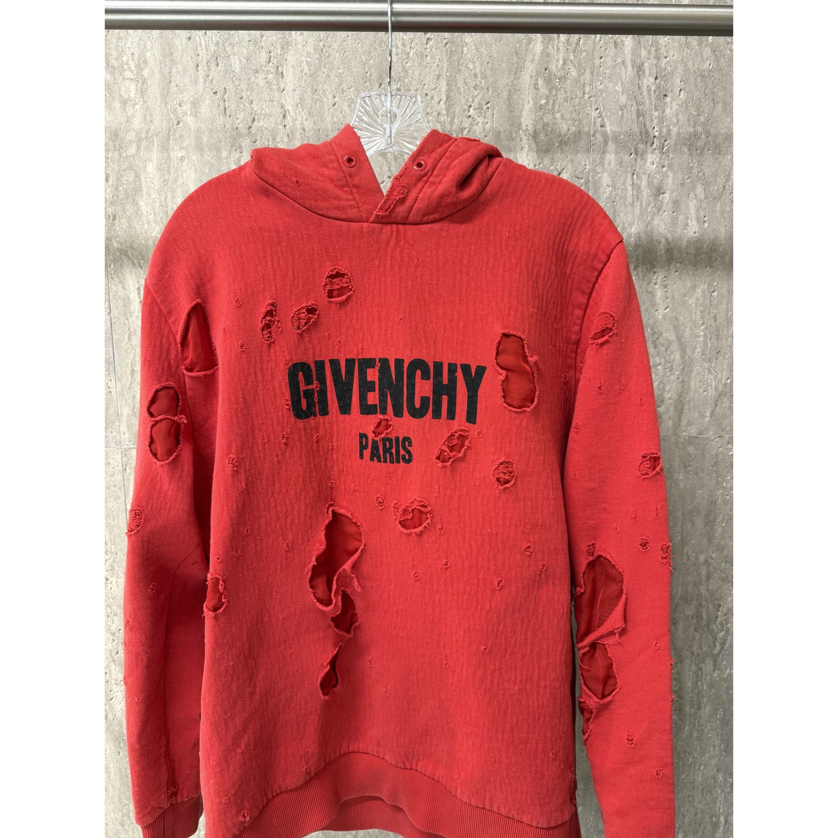 Givenchy Givenchy Paris Distressed Red Hoodie L 100% Cotton Polyester Size L / US 10 / IT 46 - 7 Thumbnail