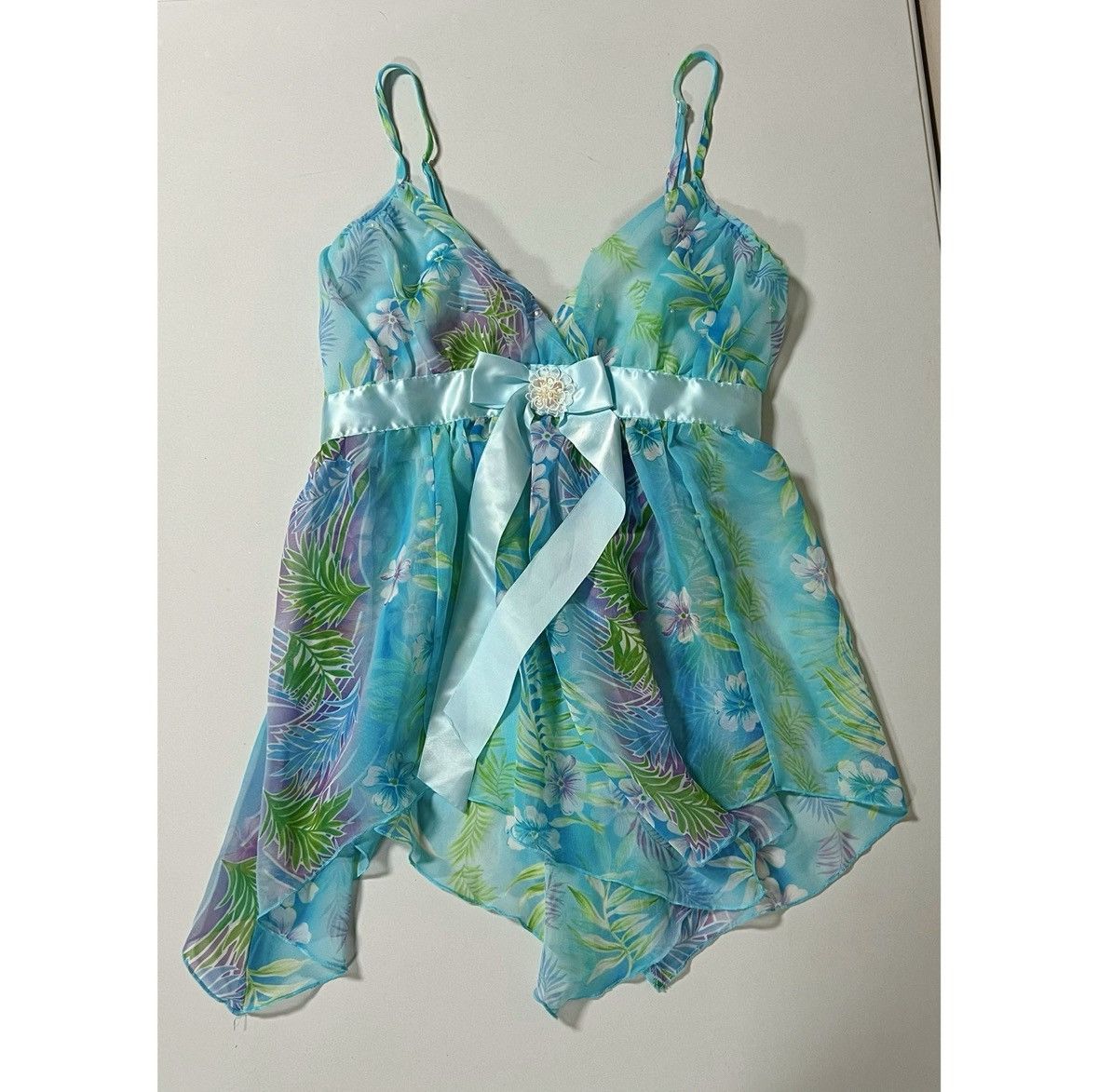 Vintage Blue Floral Babydoll Nightie Nightgown Lingerie Size M 🪻✨ Size M / US 6-8 / IT 42-44 - 1 Thumbnail