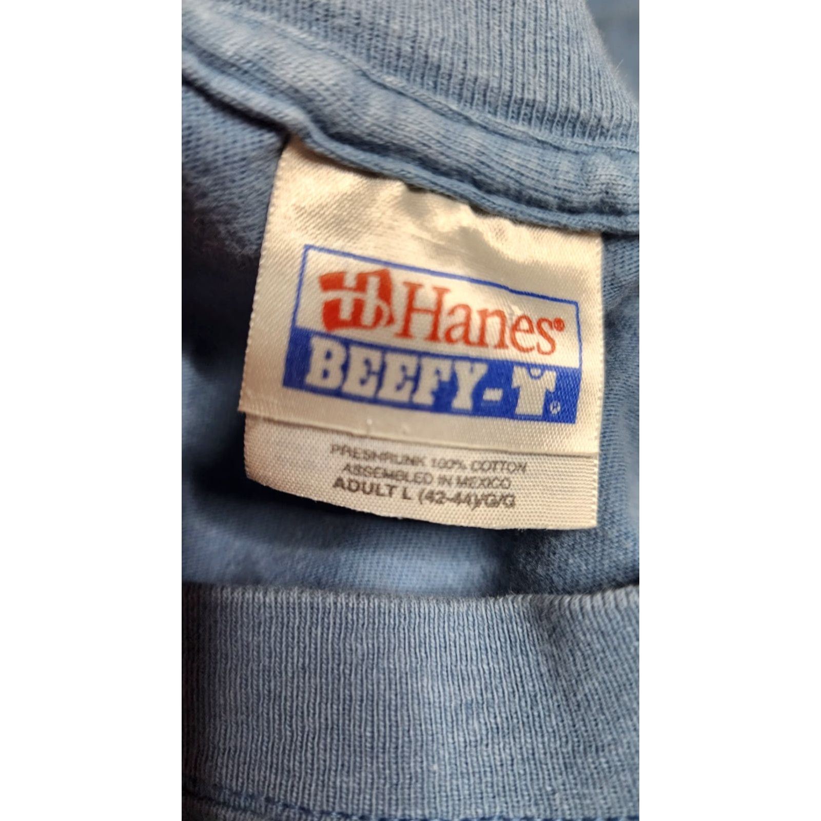 Hanes VINTAGE Hanes T-Shirt L Blue Rainbow Pride Maple Leaf Embroidered 90s Mens Size US L / EU 52-54 / 3 - 6 Thumbnail