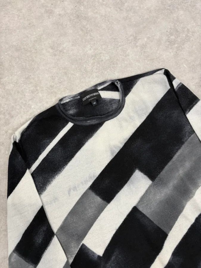 Emporio Armani Emporio Armani Black & White Diagonal Striped Wool Sweater Size US M / EU 48-50 / 2 - 5 Thumbnail