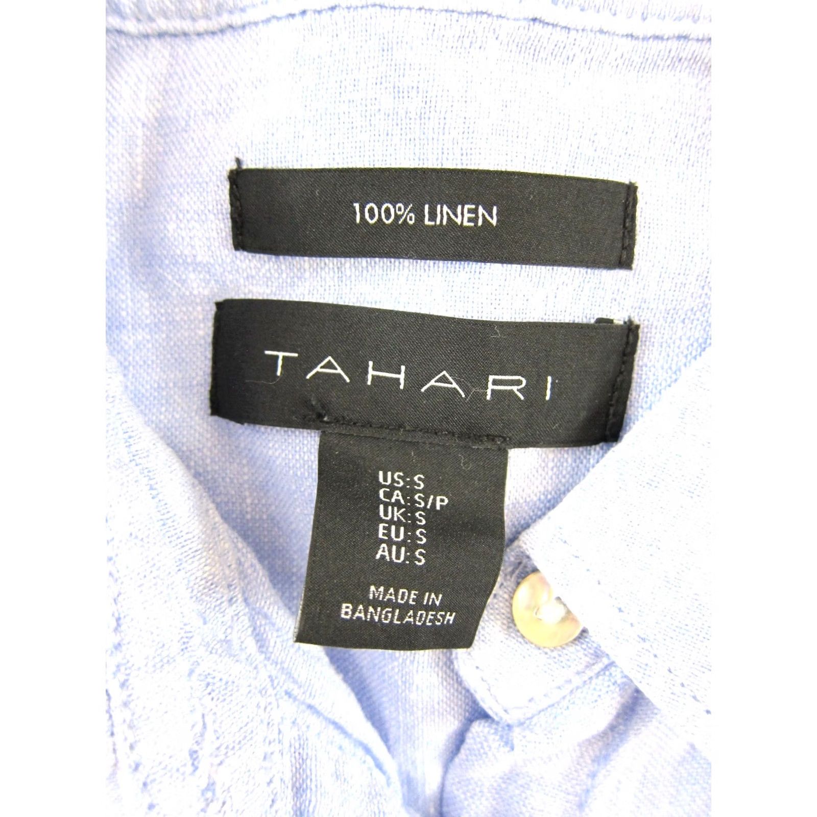 Vintage TAHARI Blouse Shirt 100% Linen Blue Collared Long Sleeve Button Down Slit Small Womens Size S / US 4 / IT 40 - 3 Thumbnail