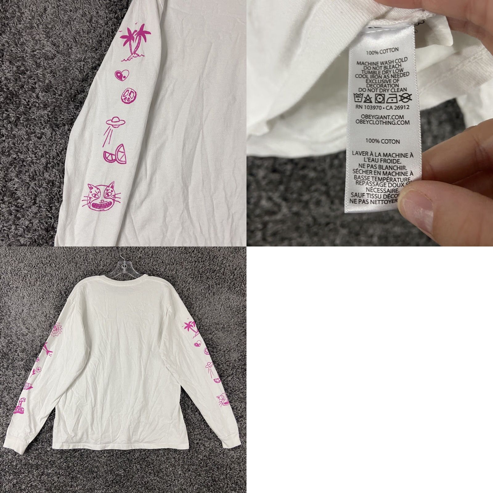 Obey OBEY Long Sleeve T Shirt Adult Large White Mens Size US L / EU 52-54 / 3 - 8 Thumbnail