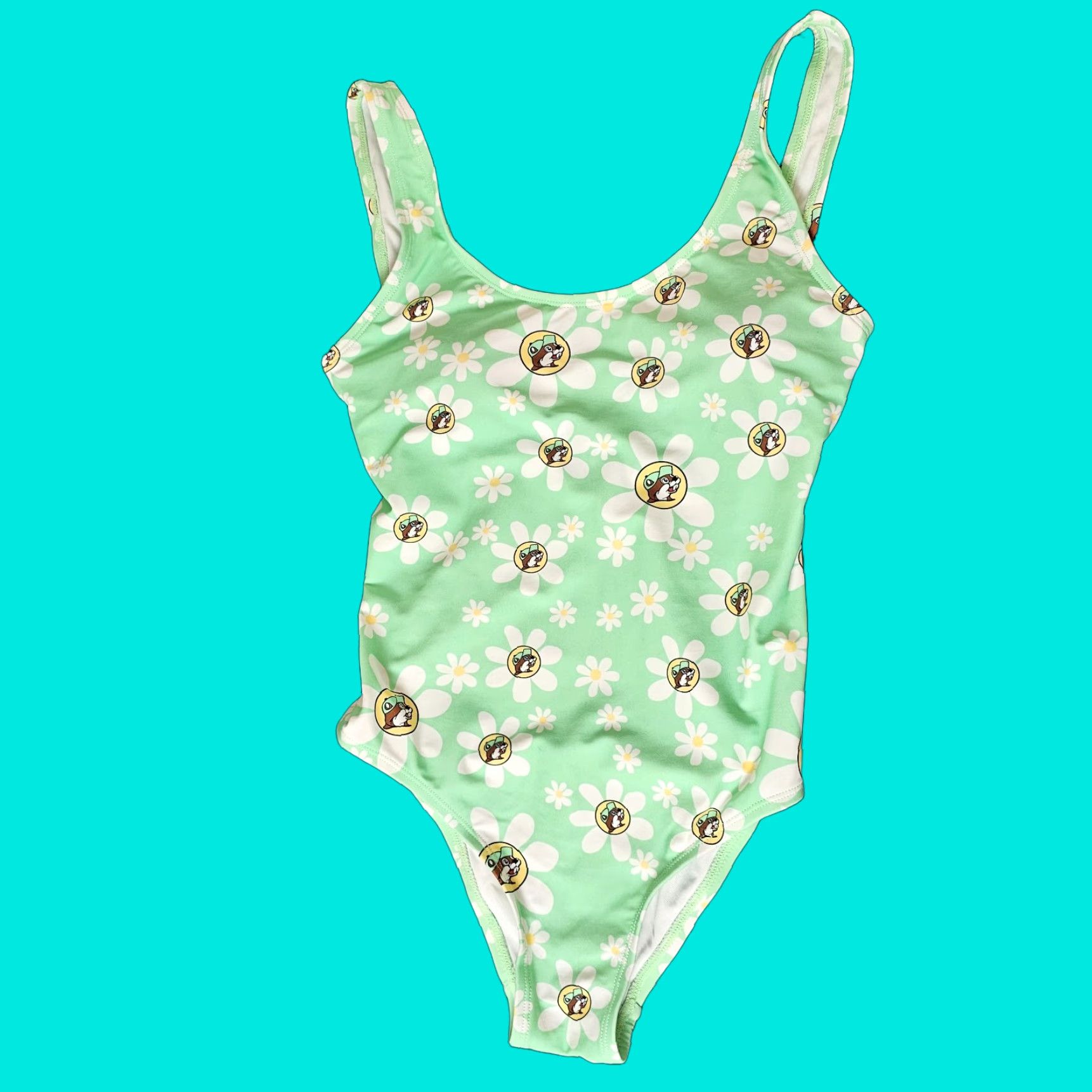 Logo 7 VINTAGE Buc-ee’s Beaver Logo Floral One-Piece Swimsuit Women Size S Green Neo­n Neon Pool Suit Ladies S Size ONE SIZE - 1 Thumbnail