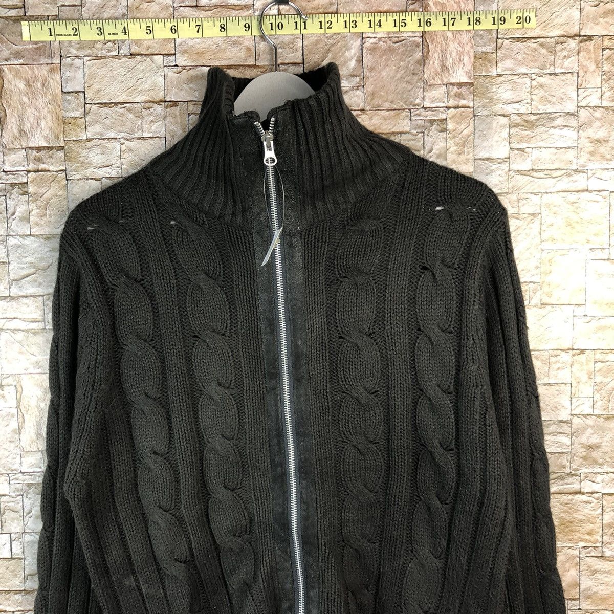 Aran Isles Knitwear × Homespun Knitwear × Japanese Brand Louis Chavlon Black Zipper cable Knitwear #A1183 Size US L / EU 52-54 / 3 - 4 Thumbnail