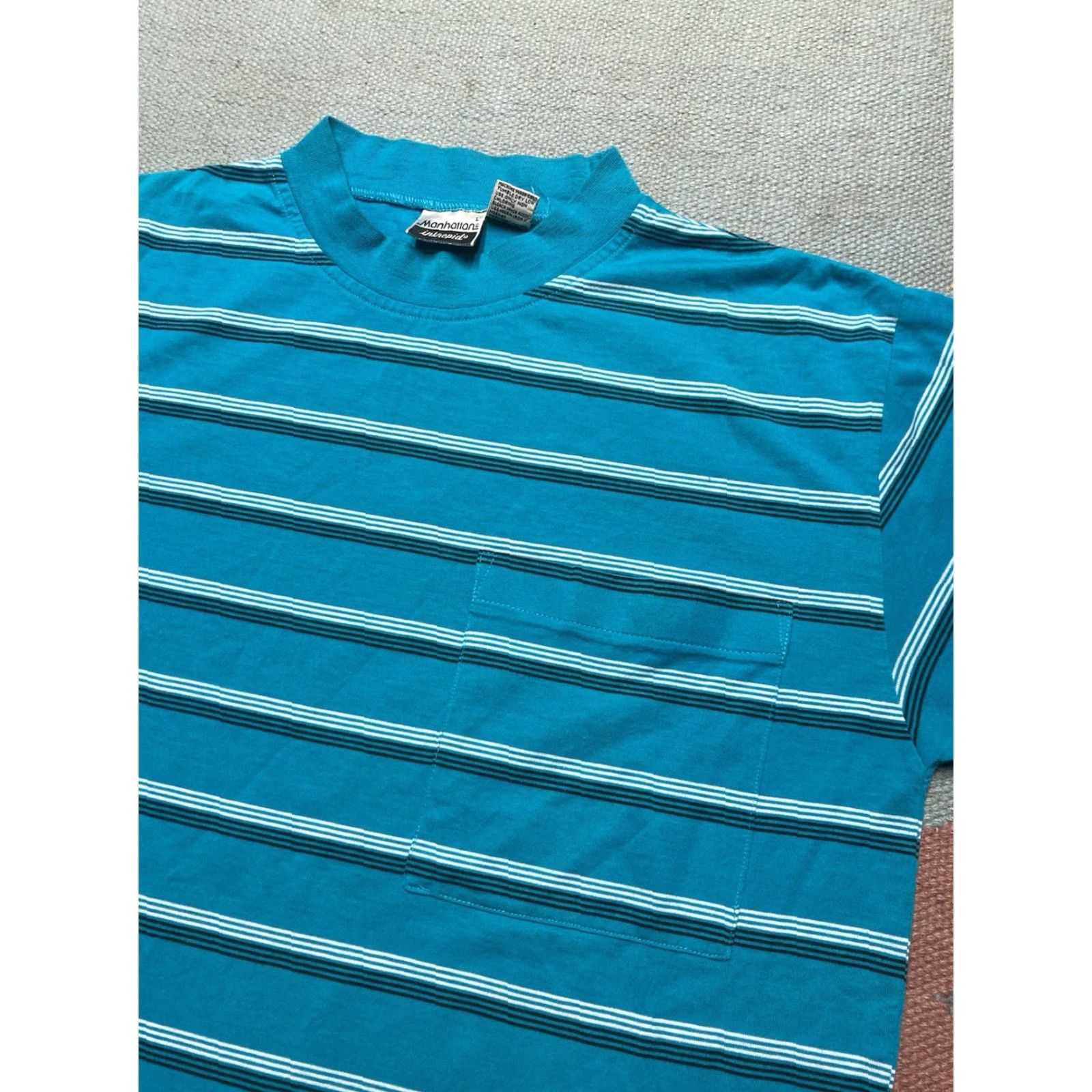 Vintage VINTAGE 80s Striped Pocket T-Shirt Blue Short Sleeve Large Men Size US L / EU 52-54 / 3 - 3 Thumbnail
