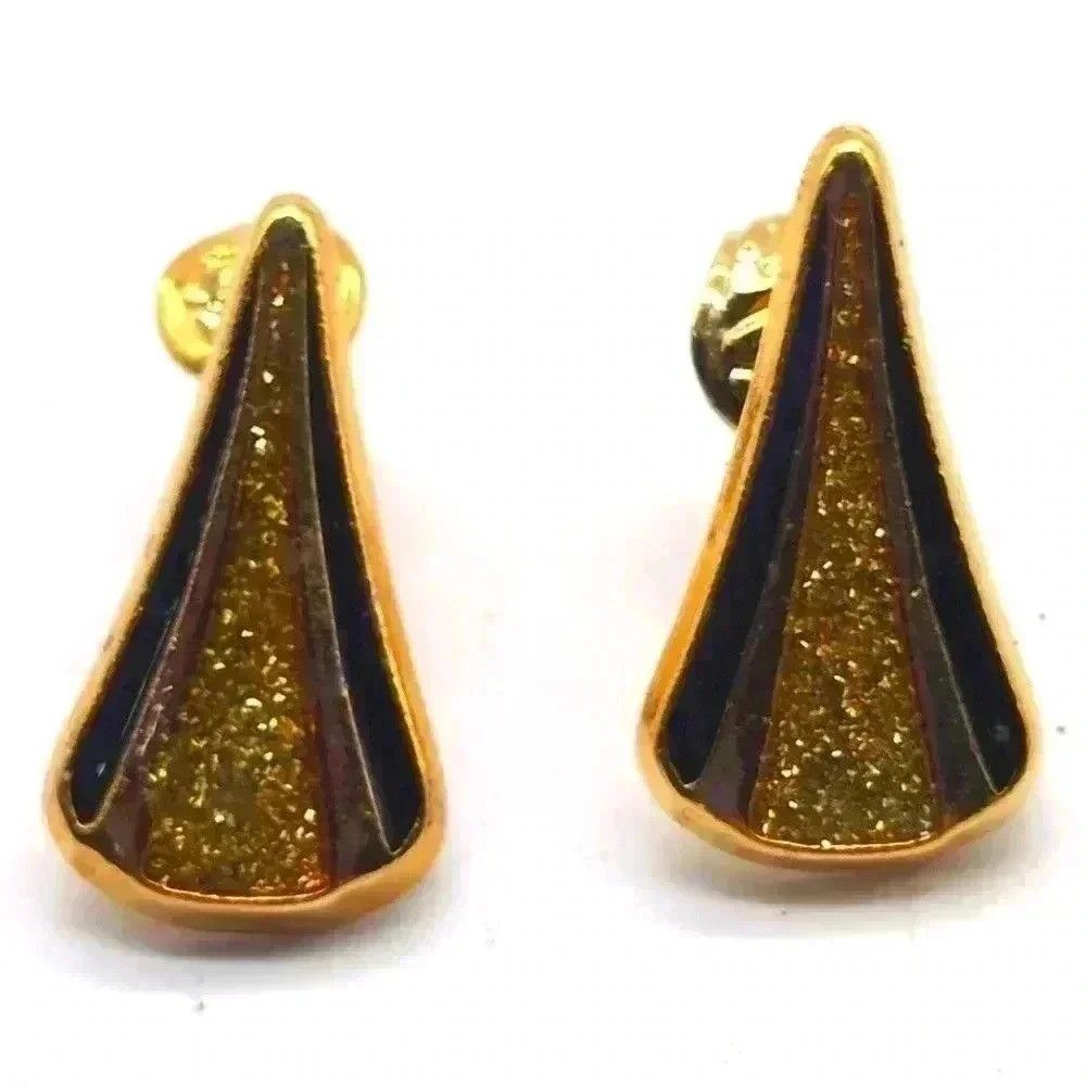 Vintage Art Deco Black Enamel and Glittery Gold clip on Earrings Es Size ONE SIZE - 1 Thumbnail