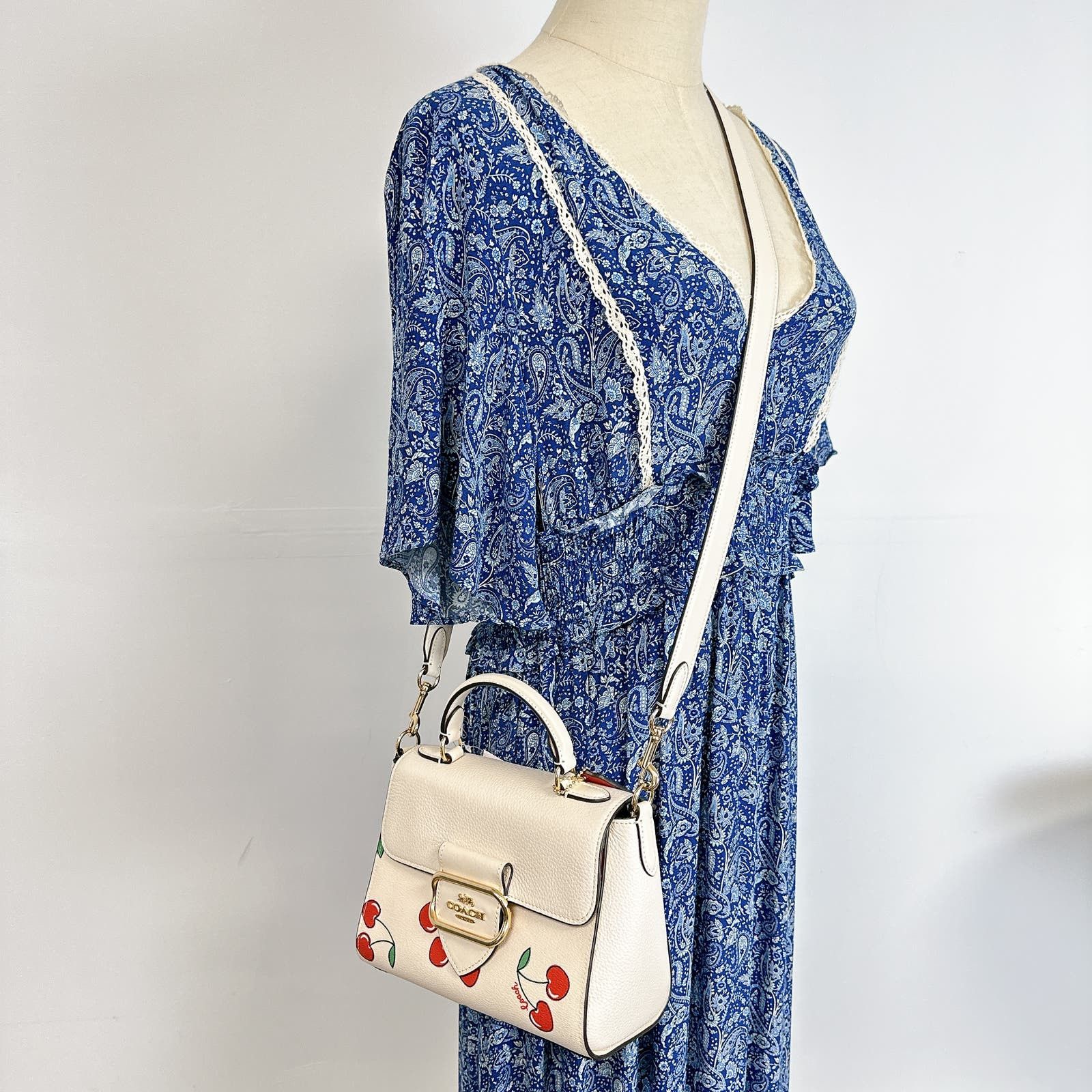 image of Coach Cf419 Morgan Top Handle Satchel With Heart Cherry Prin in White, Women's