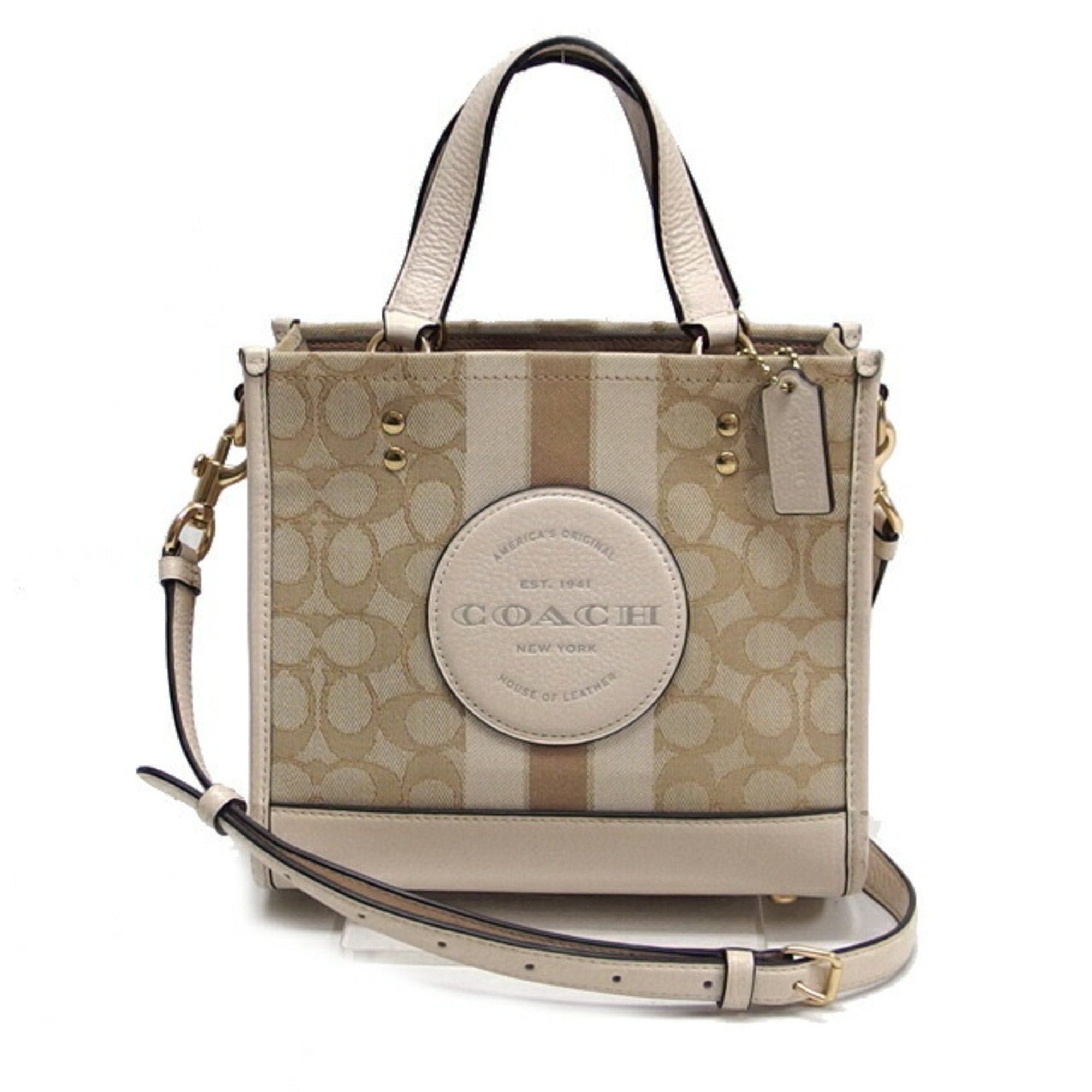 image of Coach Dempsey Tote 22 Bag Beige C8417 in White, Women's