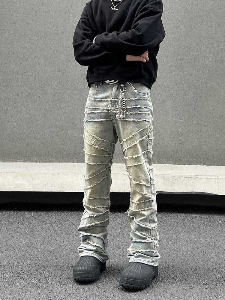 Jean Embroidery Stacked Flare Denim Jeans Size US 34 / EU 50 - 1 Thumbnail