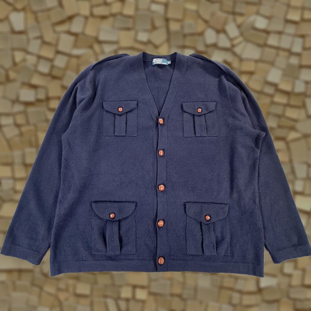 Polo Ralph Lauren VINTAGE Polo Ralph Lauren Cardigan Mens Jumper Navy Blue 2XL Cashmere Knit Pocketed Winter Shawl Neck Casual Mens Size US XXL / EU 58 / 5 - 1 Thumbnail