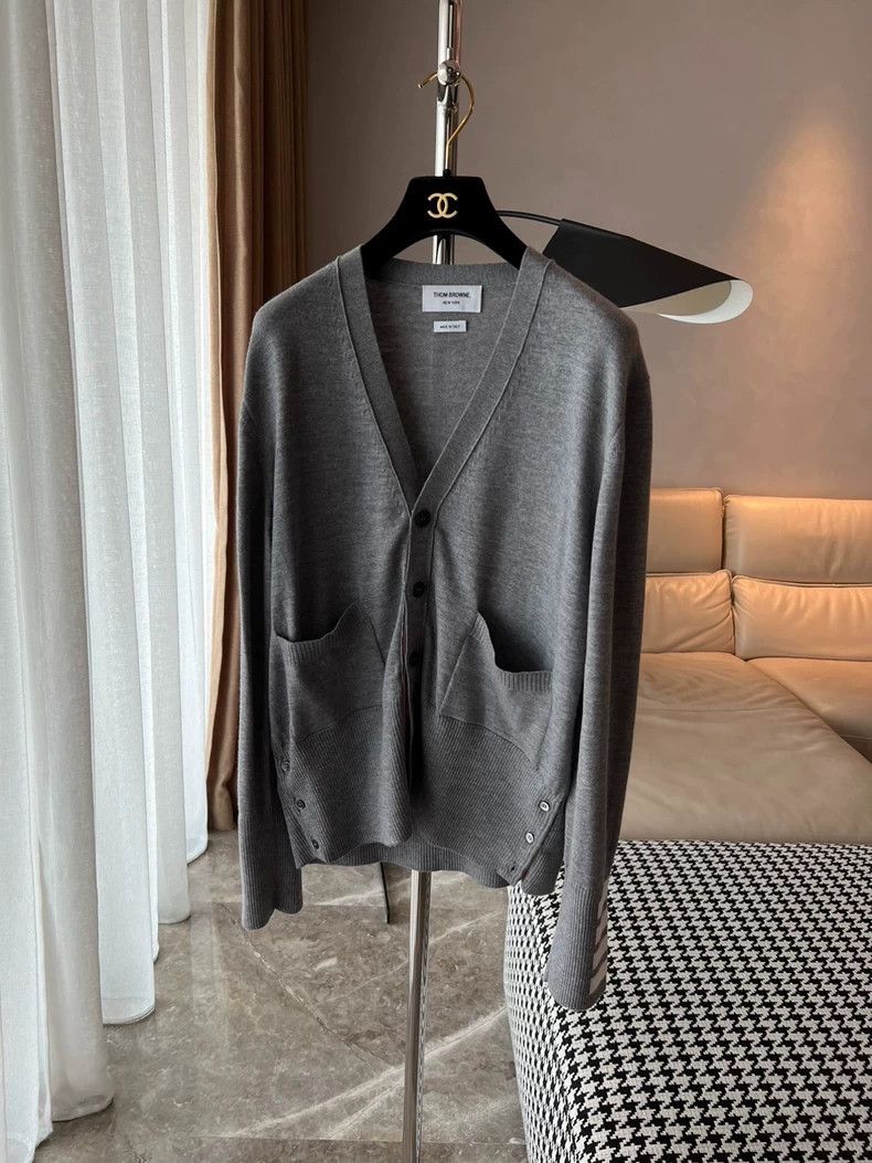 Thom Browne Thom Browne Gray striped cardigan Size US L / EU 52-54 / 3 - 3 Thumbnail