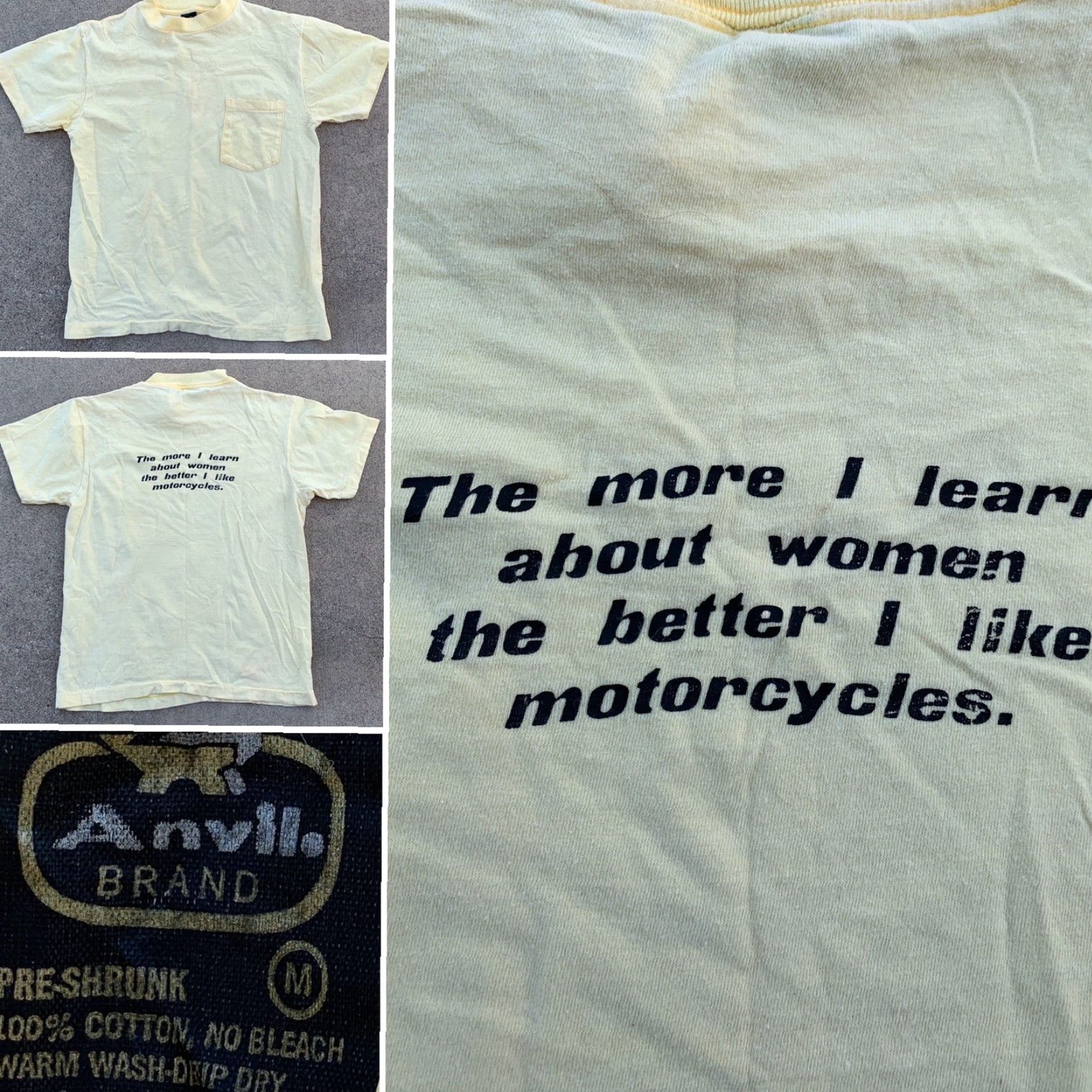 Anvil VINTAGE The More I Learn About Women The Better I Like Motorcycles T-Shirt M 70s Size M / US 6-8 / IT 42-44 - 3 Thumbnail