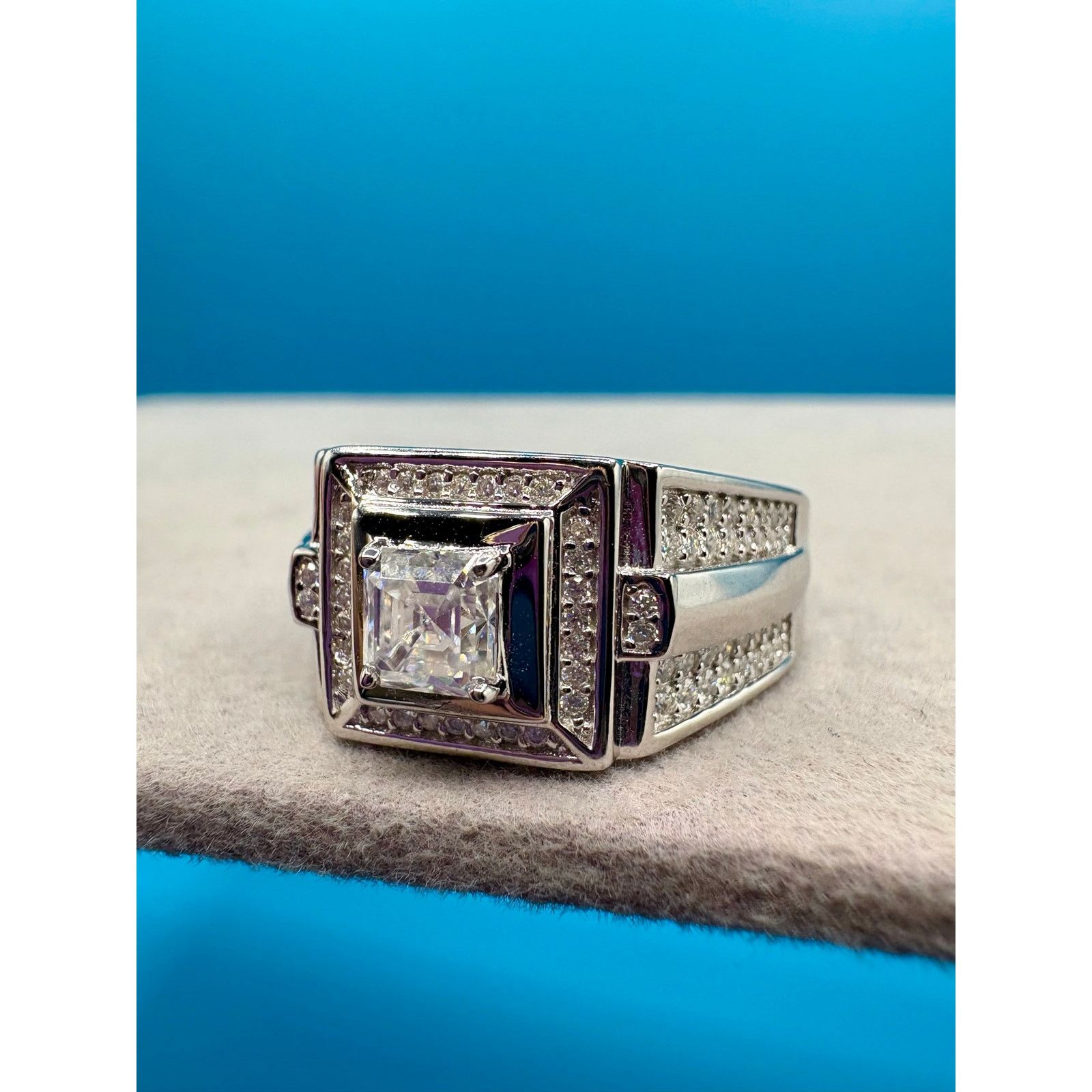 Jewelry Sz. 12 - 3ct Moissanite Stamped 925 Sterling Silver Men Ring Size ONE SIZE - 6 Thumbnail