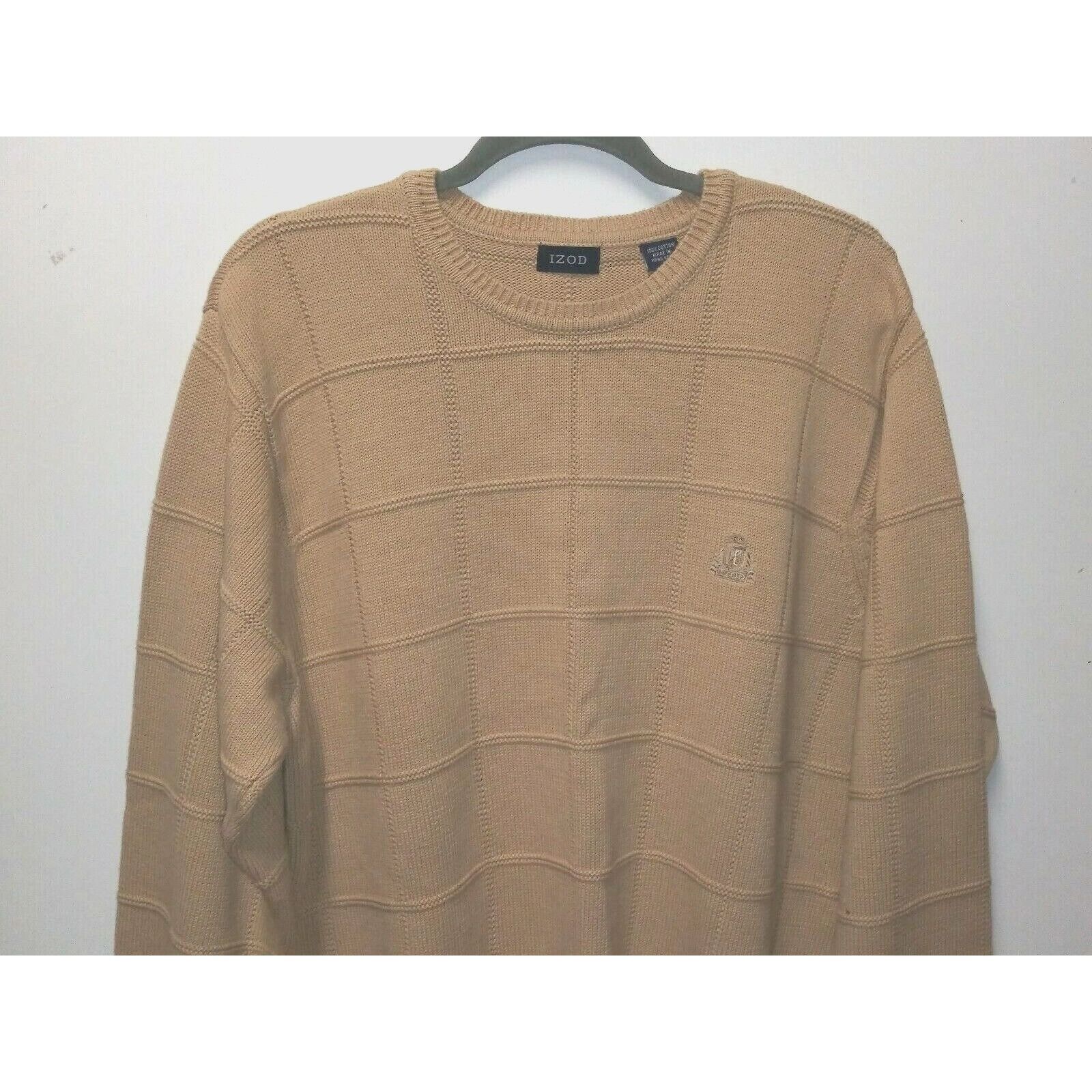 Izod IZOD Sweater Mens Sz L Tan Cotton Knit Pullover Squares Long Size US L / EU 52-54 / 3 - 7 Thumbnail
