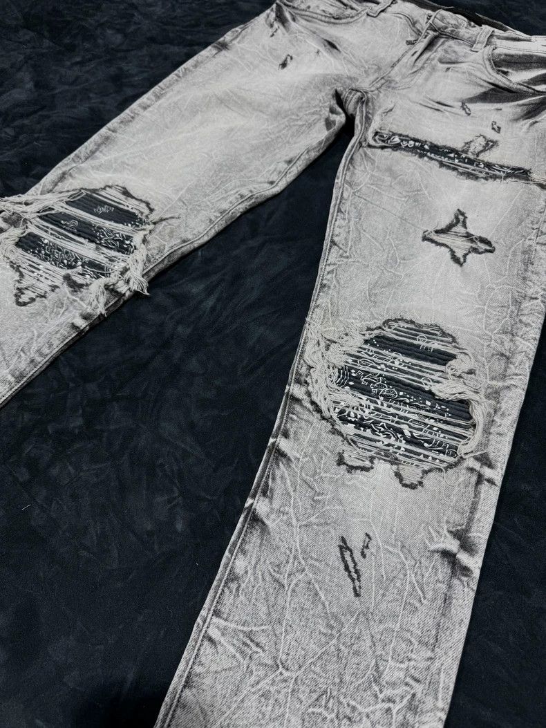 Amiri Amiri Snow-washed grayish-white lightning pattern patchwor Size US 30 / EU 46 - 2 Thumbnail