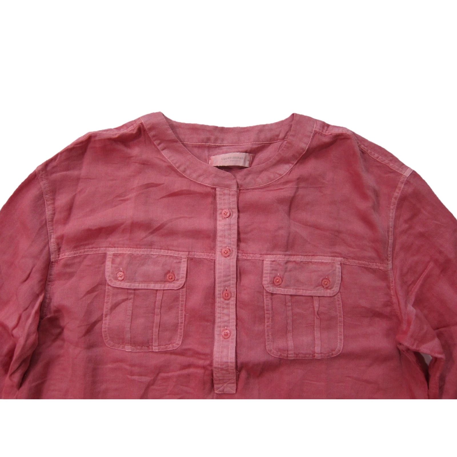 Lucky Brand Lucky Brand Pink Blouse Women Medium Crew Neck Long Sleeve Pocket Cotton Rayon Size M / US 6-8 / IT 42-44 - 5 Thumbnail
