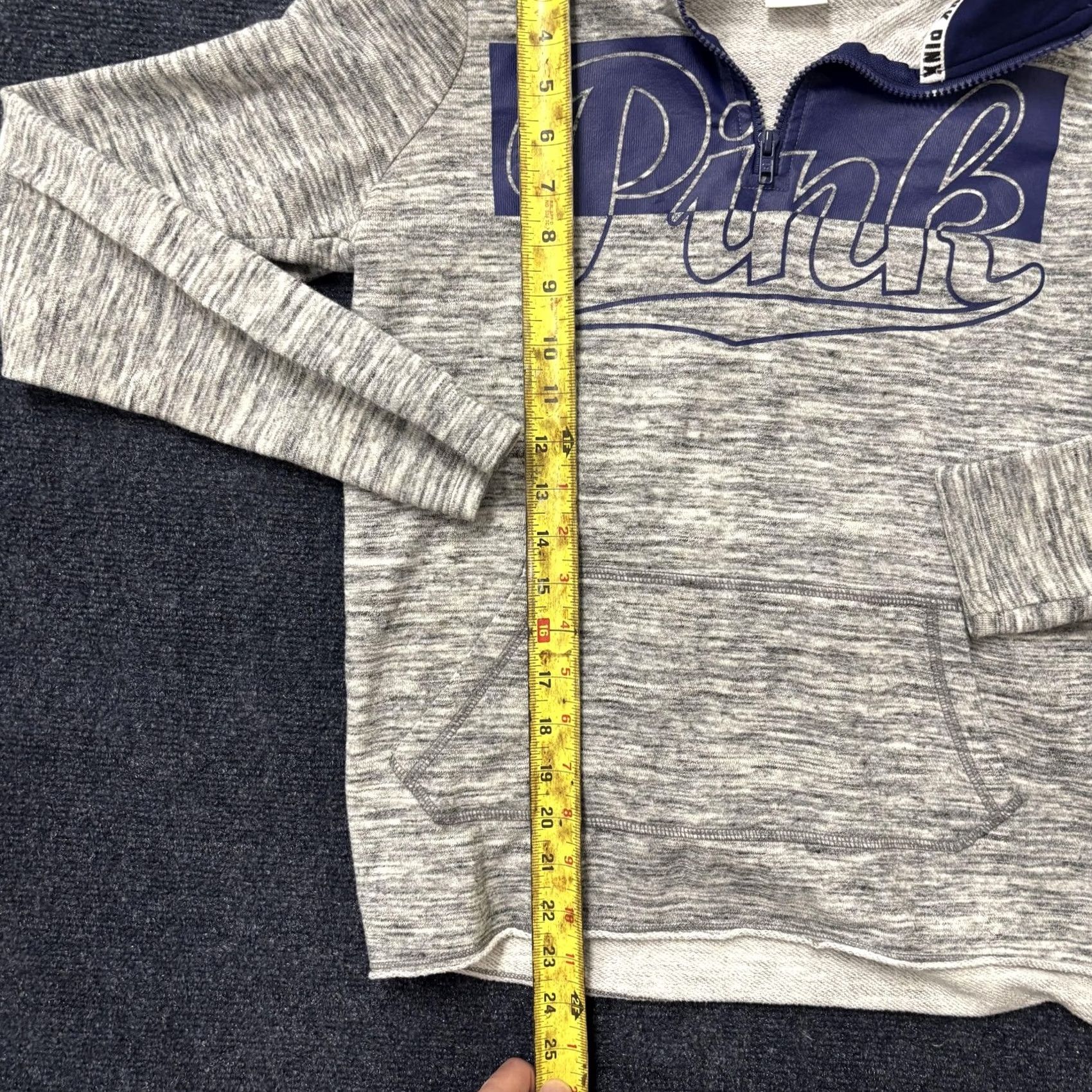 Pinko Victoria's Secret PINK Sweatshirt Womens XS Gray Script Logo 1/4 Zip Pullover Size XS / US 0-2 / IT 36-38 - 3 Thumbnail