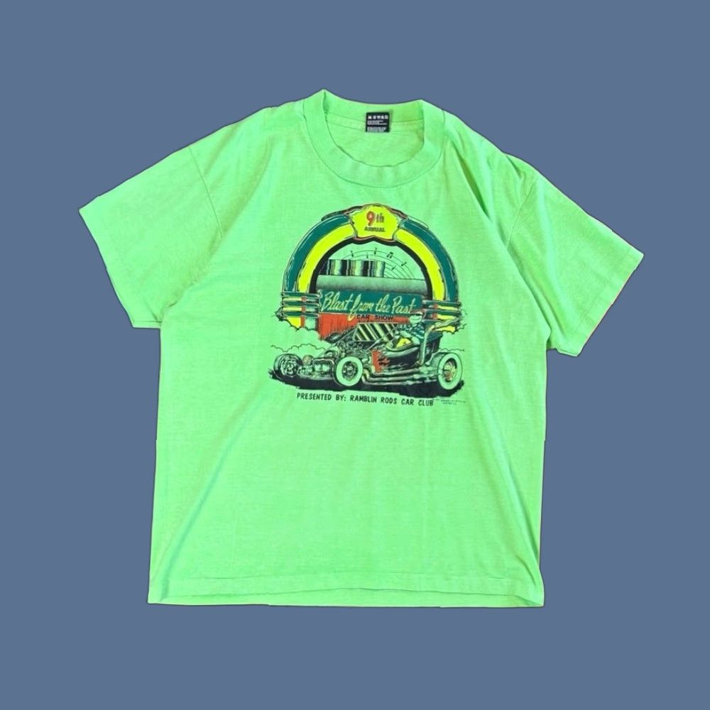 Fruit Of The Loom VINTAGE 1994 Hot Rod Car Show T-Shirt XL Short Sleeve Green Fruit of the Loom Men 90s Cars Shirt Size US XL / EU 56 / 4 - 1 Thumbnail