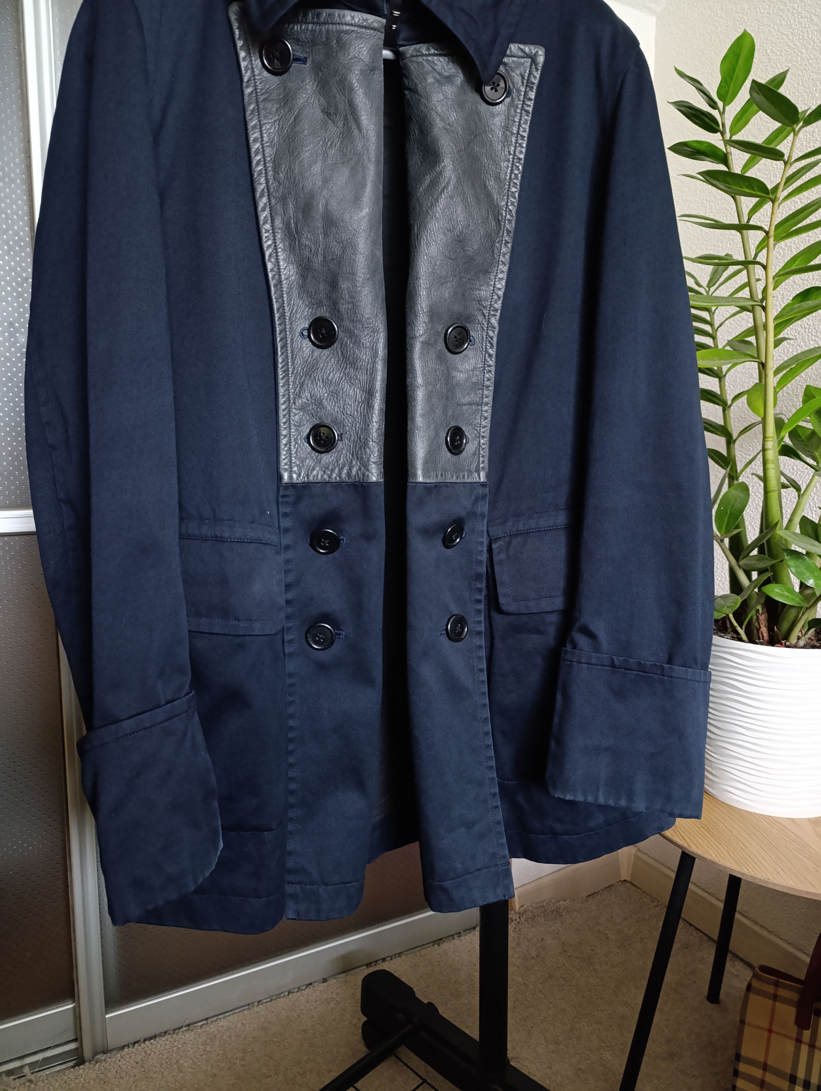 Yohji Yamamoto YOHJI YAMAMOTO Y'S MENS LEATHER SWITCHING COLOR DOUBLE COAT Size US XL / EU 56 / 4 - 4 Thumbnail