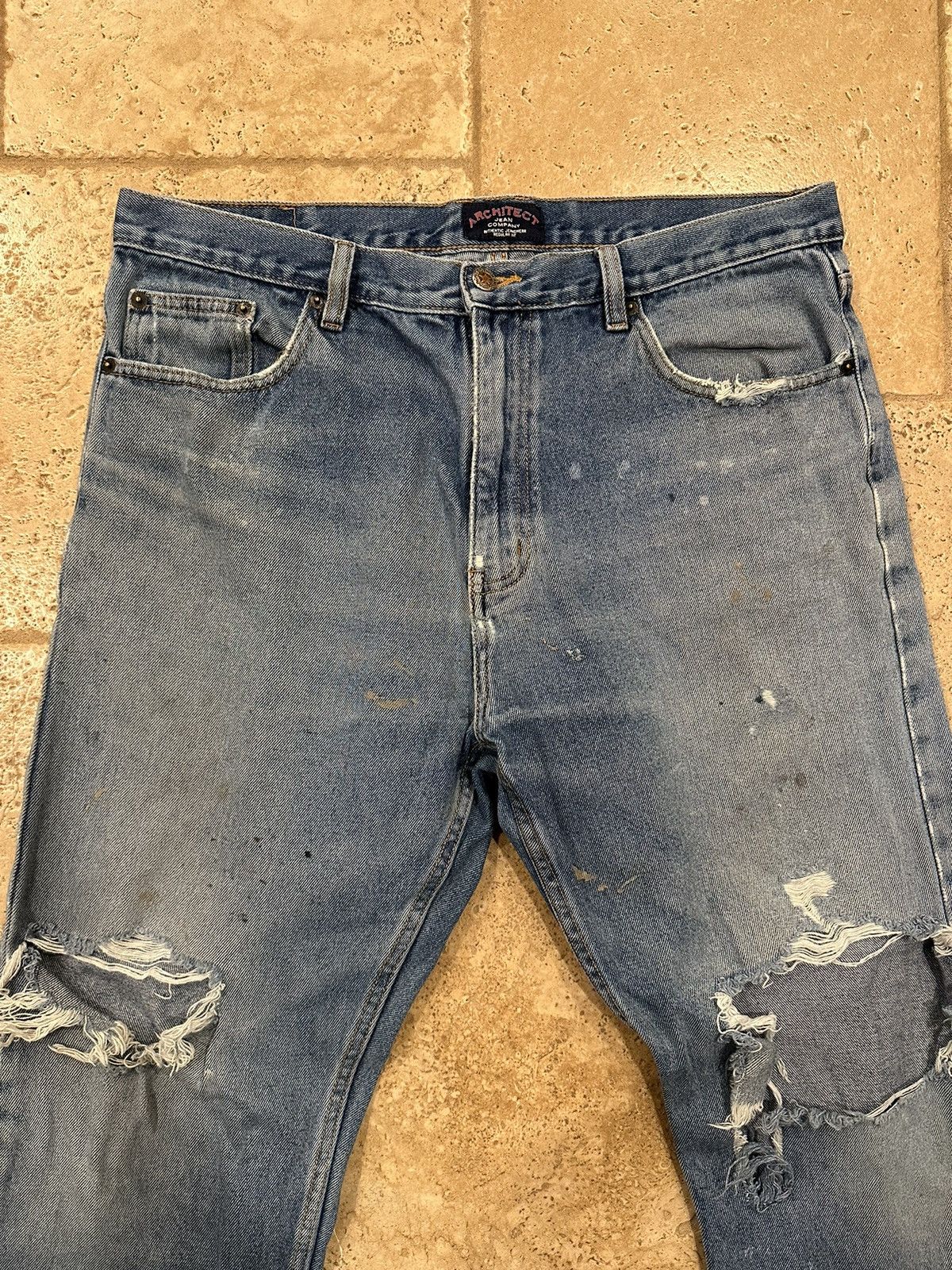 Architect × Vintage Vintage Architect Distressed Stone Paint Denim Blue Jeans Size US 36 / EU 52 - 3 Thumbnail