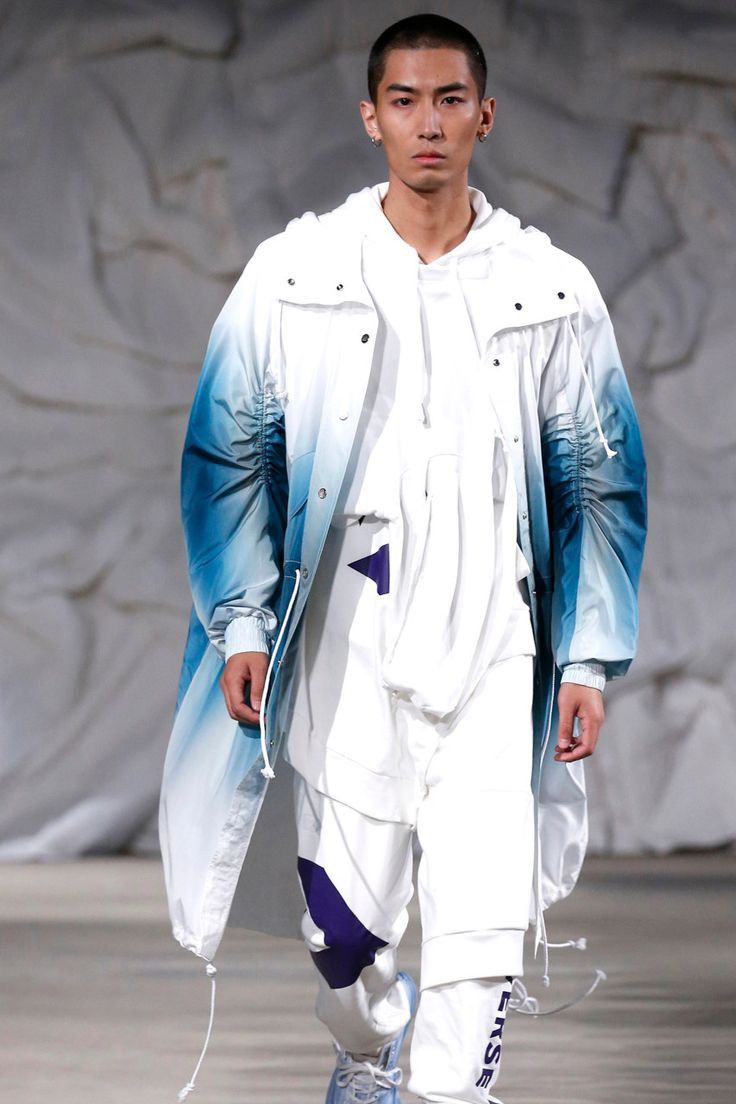 image of Feng Chen Wang - Mainline - Runway Piece Coat in White/Blue, Men's (Size Medium)