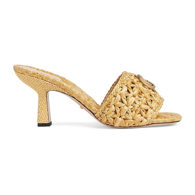 image of Gucci Double G Rattan Slide Sandals Size 35 in Beige, Women's