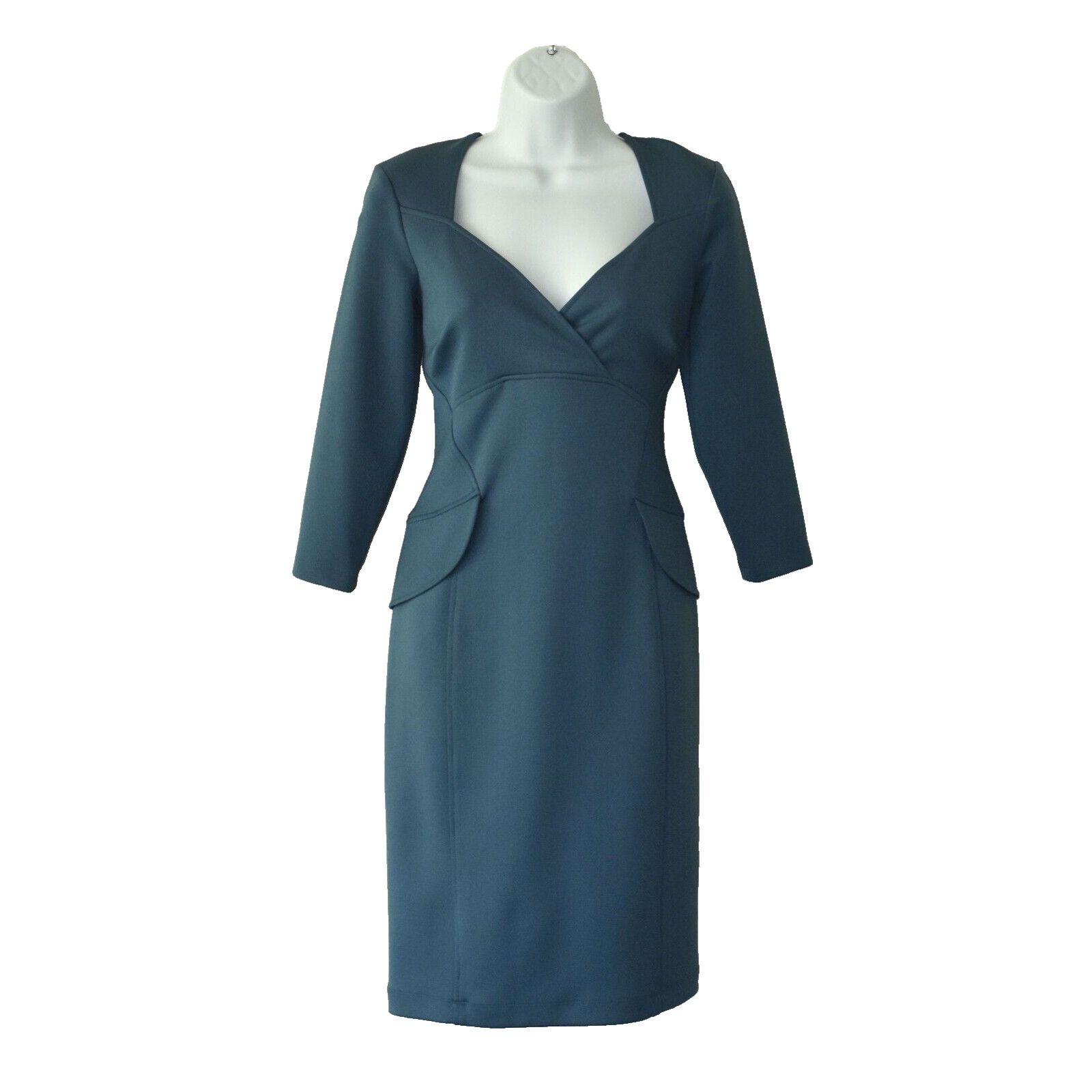 MAGGY LONDON MAGGY LONDON Teal 3/4 Sleeve V Neck Back Zip Sheath Dress 6 Size M / US 6-8 / IT 42-44 - 1 Thumbnail