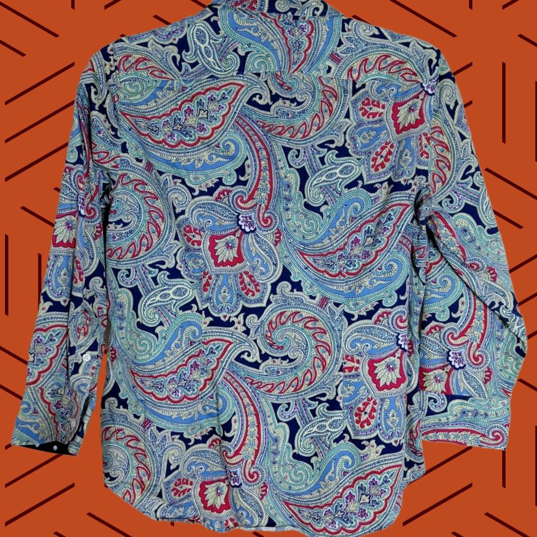 Chaps CHAPS Paisley Print Button-Up Shirt Blue Cotton Long Sleeve Women Size S Size S / US 4 / IT 40 - 1 Thumbnail