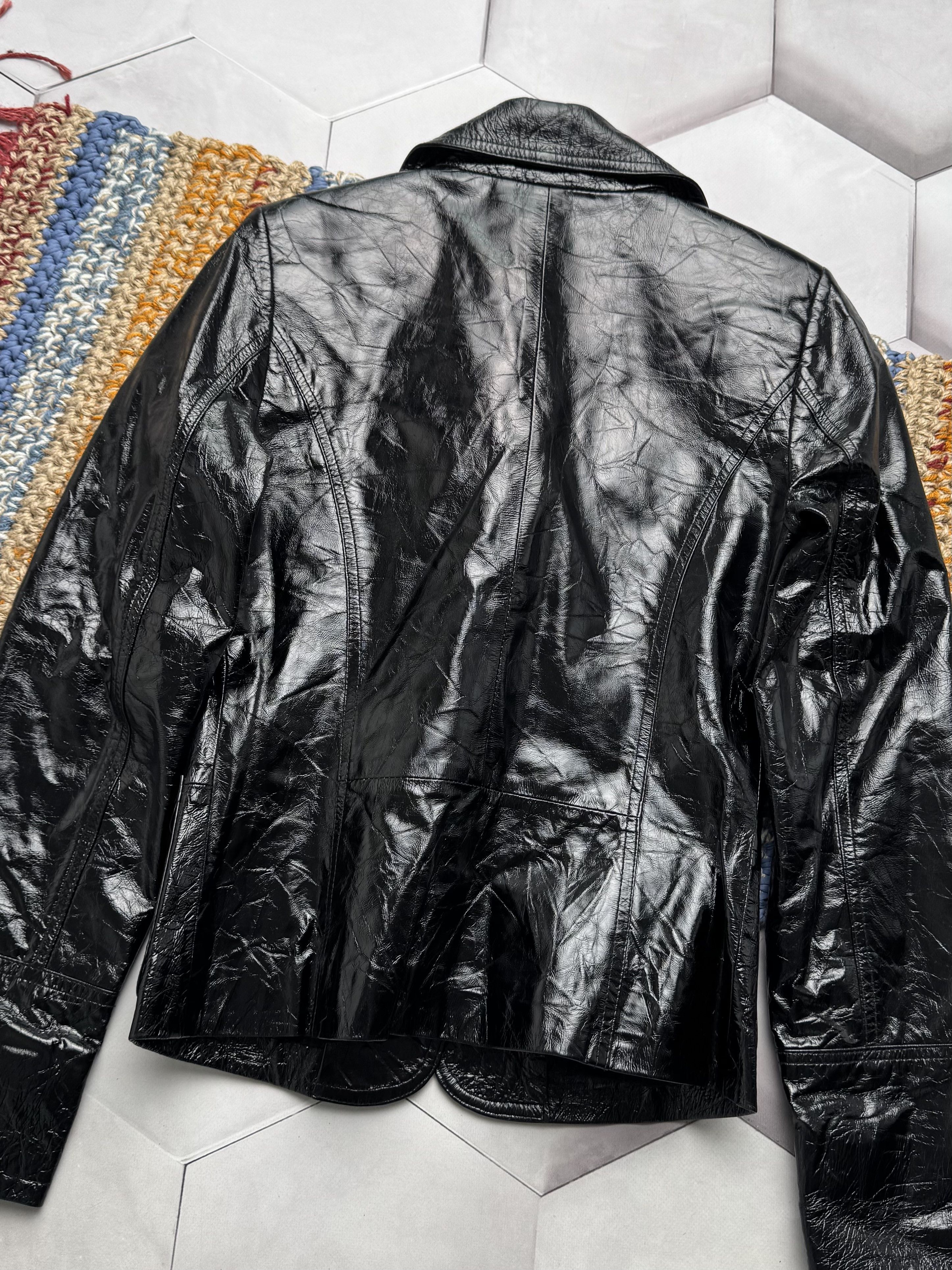 Vintage Vintage Black Leather Jacket Women's Button Up Fitted (E4) Size XS / US 0-2 / IT 36-38 - 6 Thumbnail