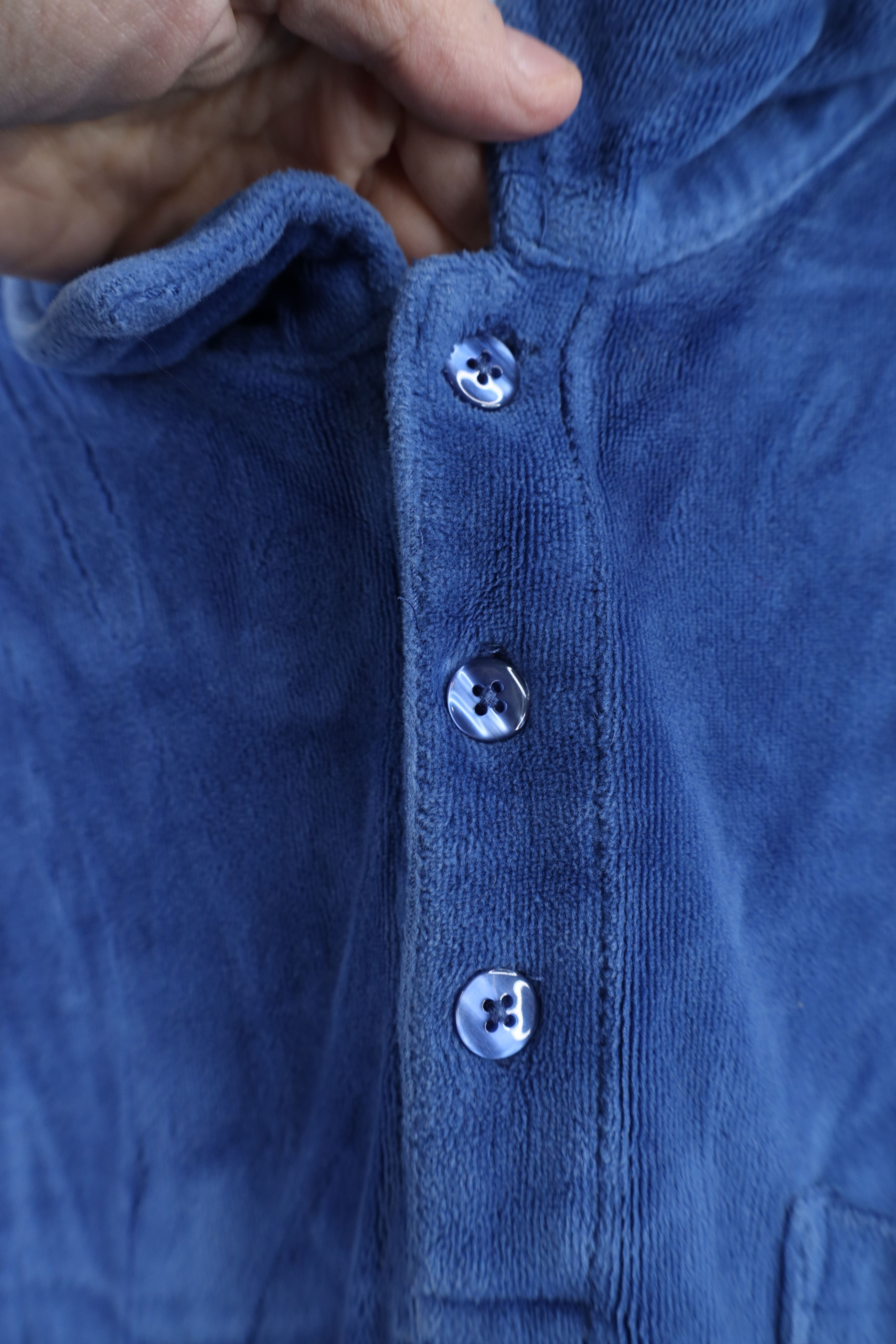Vintage Vintage 90s Streetwear Velour Collared Pullover Sweater Blue Size US M / EU 48-50 / 2 - 5 Thumbnail