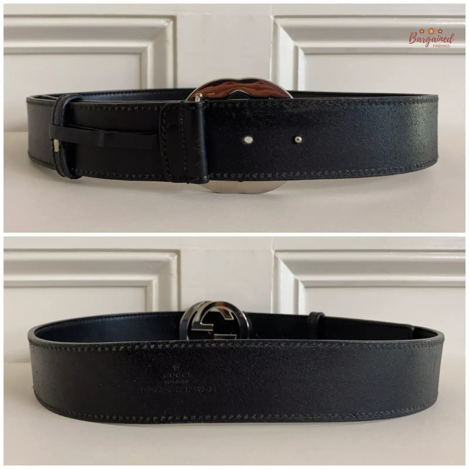 Gucci Gucci Black Calfskin Silver Interlocking G Buckle Belt Size 30 - 7 Thumbnail