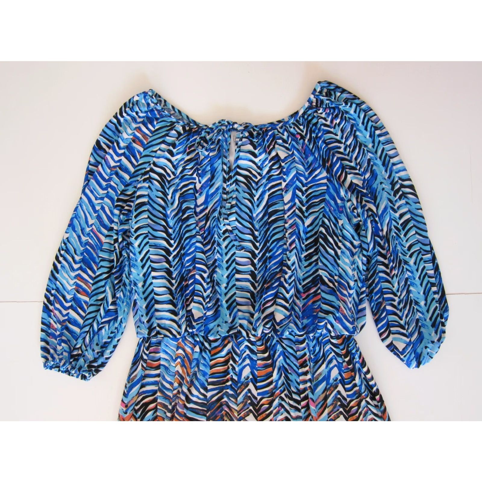 MAGGY LONDON Maggy London Blue Orange White Chevron Stretch Long Sleeve Sheath Dress 14 Size XL / US 12-14 / IT 48-50 - 3 Thumbnail