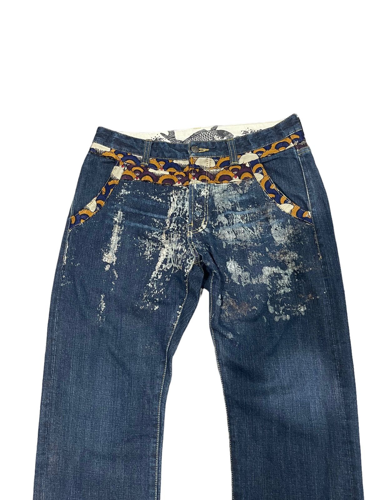 Japanese Brand × Vintage Vintage Gemstone Style Sukajan Koi Fish Denim Jeans Size US 32 / EU 48 - 7 Thumbnail