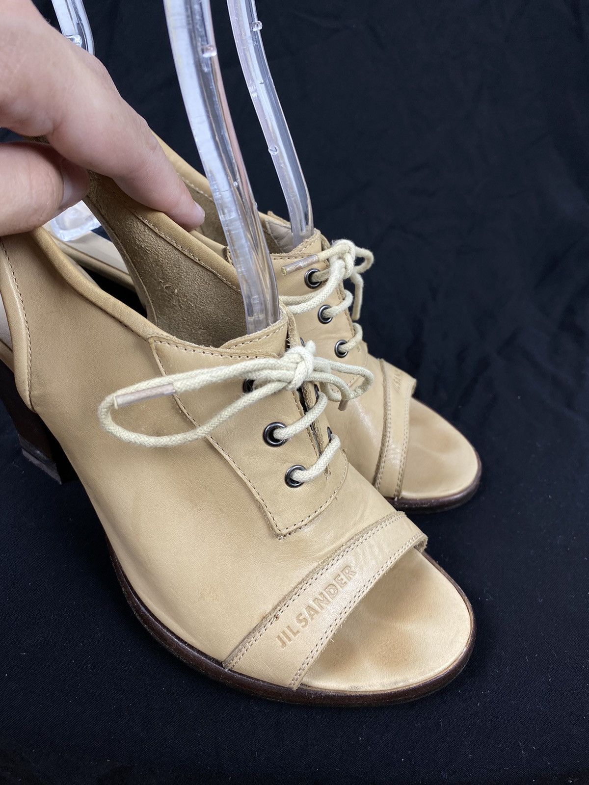 Jil Sander × Raf Simons × Vintage Jil Sander Peep Toe Lace Up Leather Slingback Pumps 37 Size US 7 / IT 37 - 9 Thumbnail