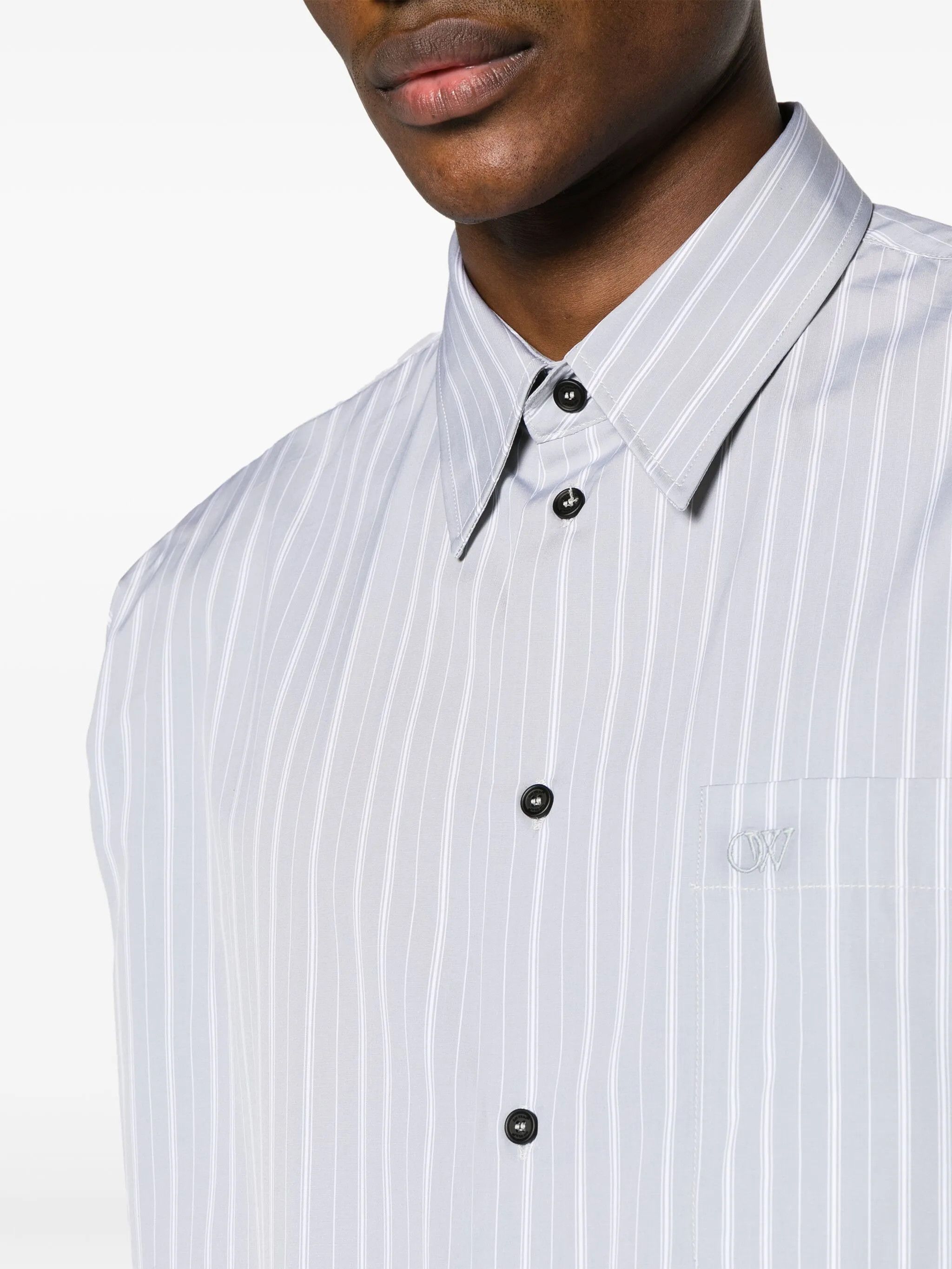 Off-White o1y0325 Logo Striped Shirt in Grey/White Size US S / EU 44-46 / 1 - 2 Thumbnail