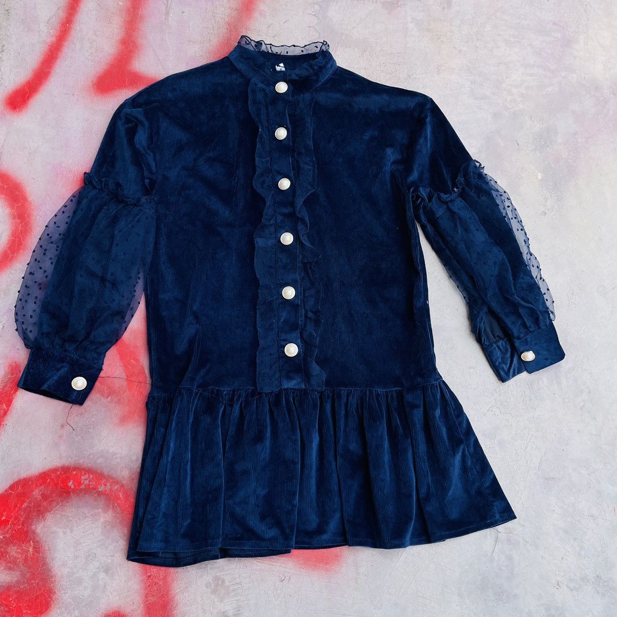 Japanese Pearl Lace Corduroy Midi Skirt Dress