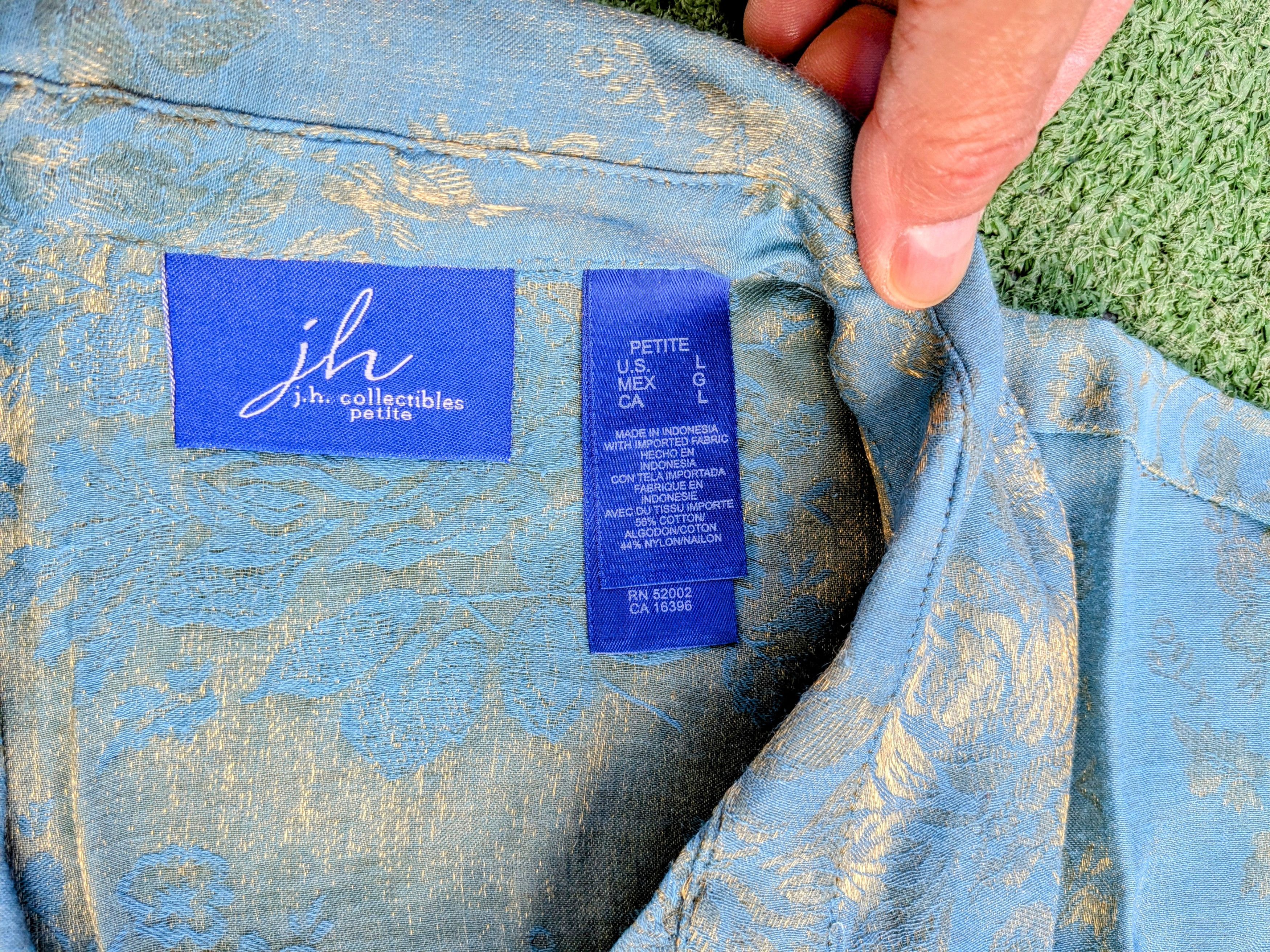 Designer JH Collectibles Light Blue&Gold Petite Sheer L/S Top Blouse Size L / US 10 / IT 46 - 5 Thumbnail