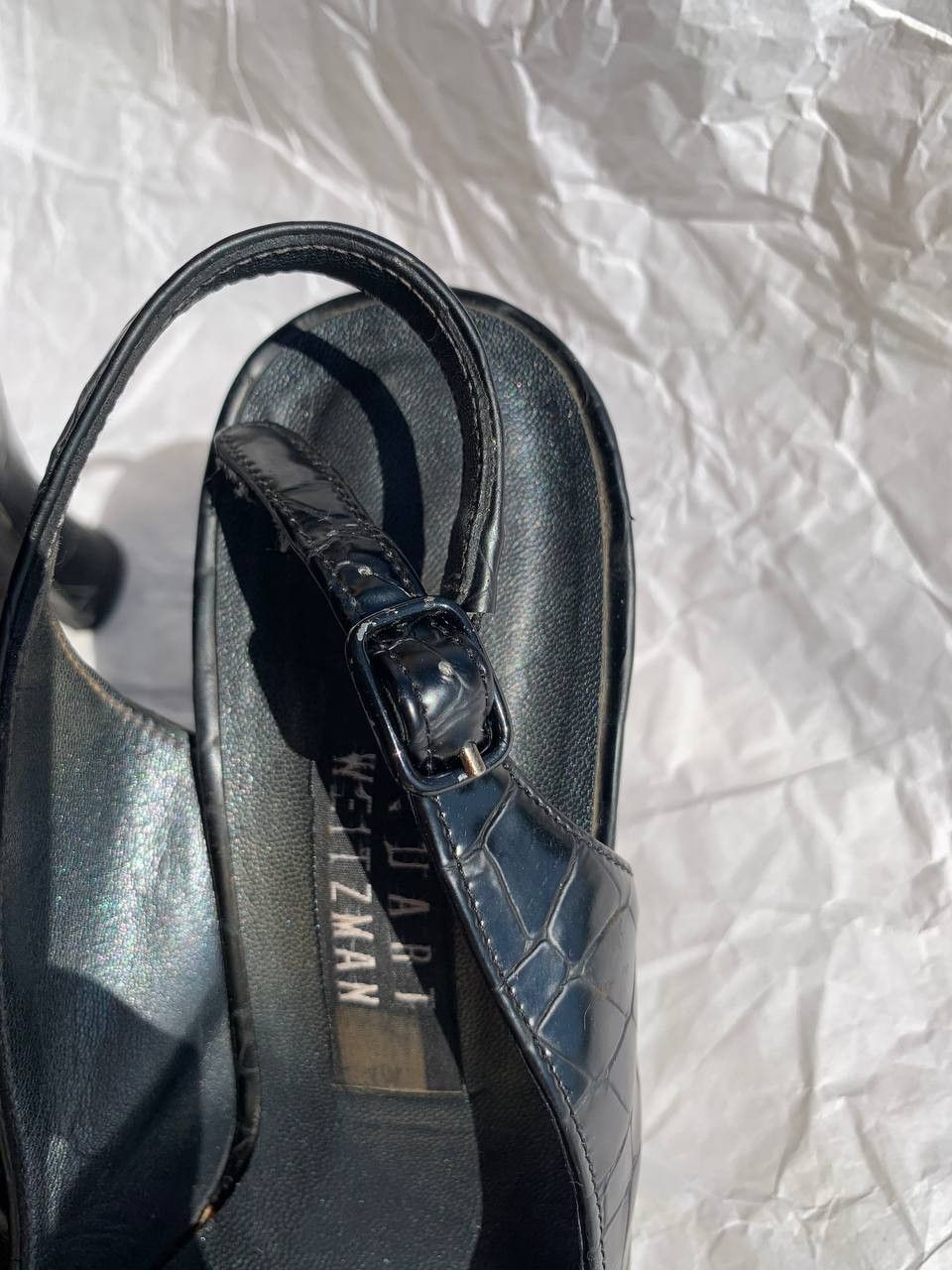 Stuart Weitzman × Vintage Stuart Weitzman vintage black leather slingback sandals Size US 7.5 / IT 37.5 - 6 Thumbnail