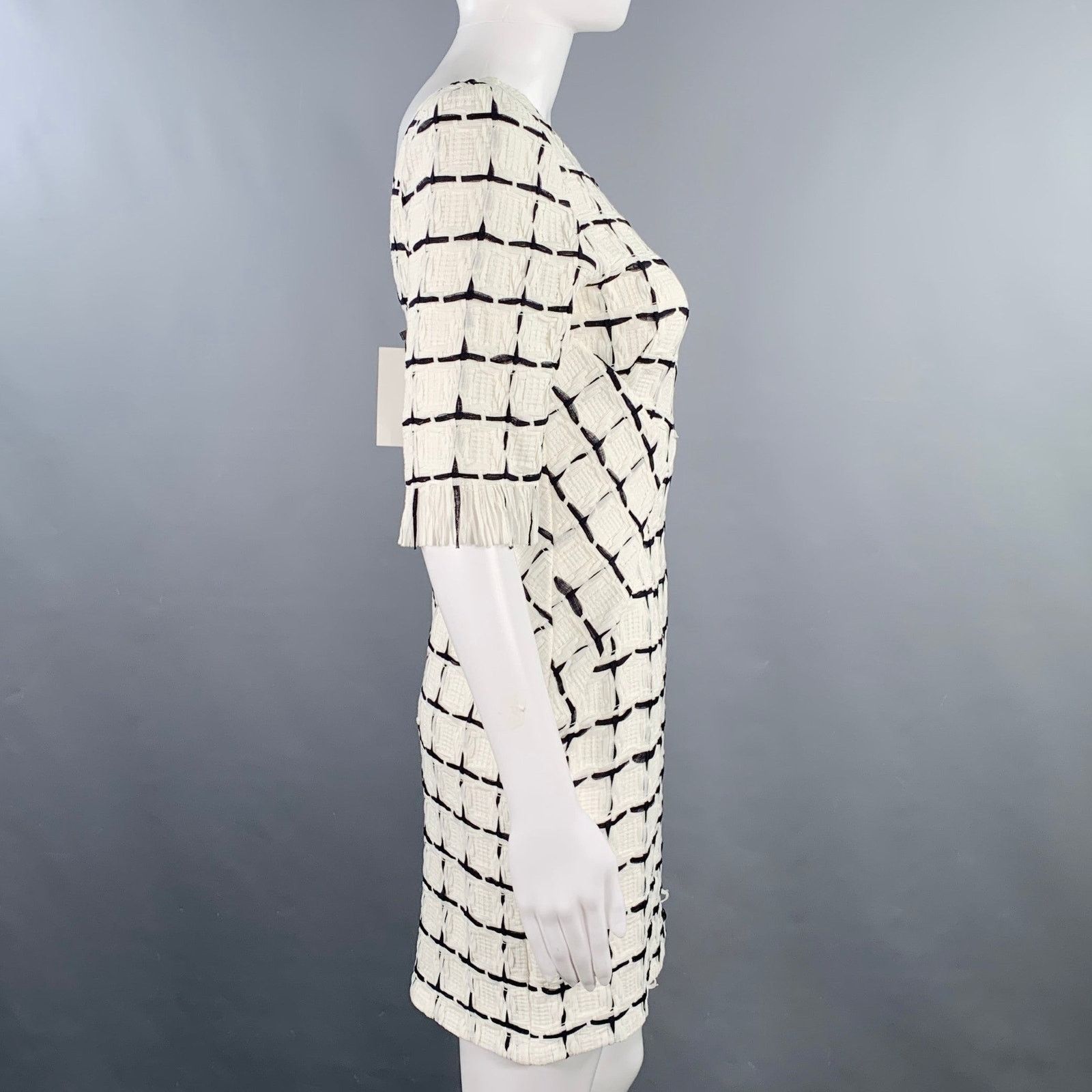 Other Size 4 White Black Cotton Textured Short Sleeve Dress Size S / US 4 / IT 40 - 3 Thumbnail